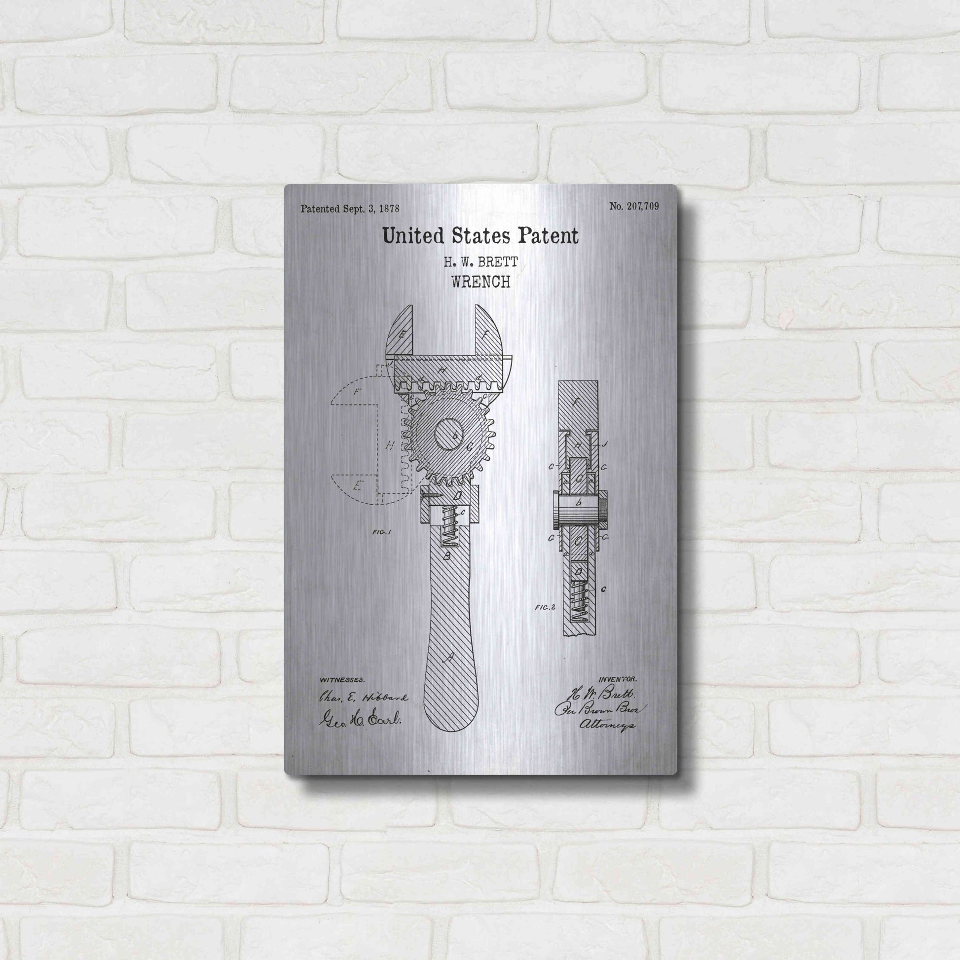 Luxe Metal Art 'Wrench Blueprint Patent White' Acrylic Glass Wall Art,16x24