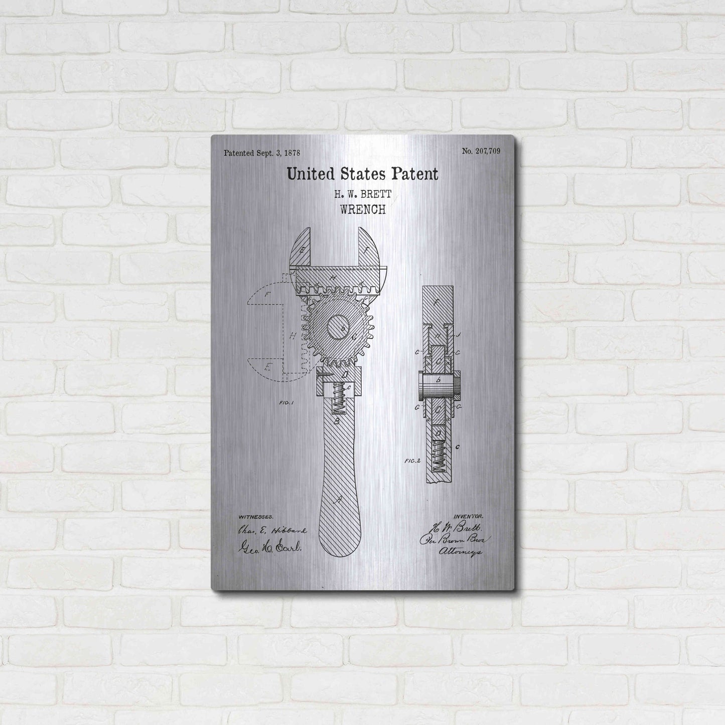 Luxe Metal Art 'Wrench Blueprint Patent White' Acrylic Glass Wall Art,24x36