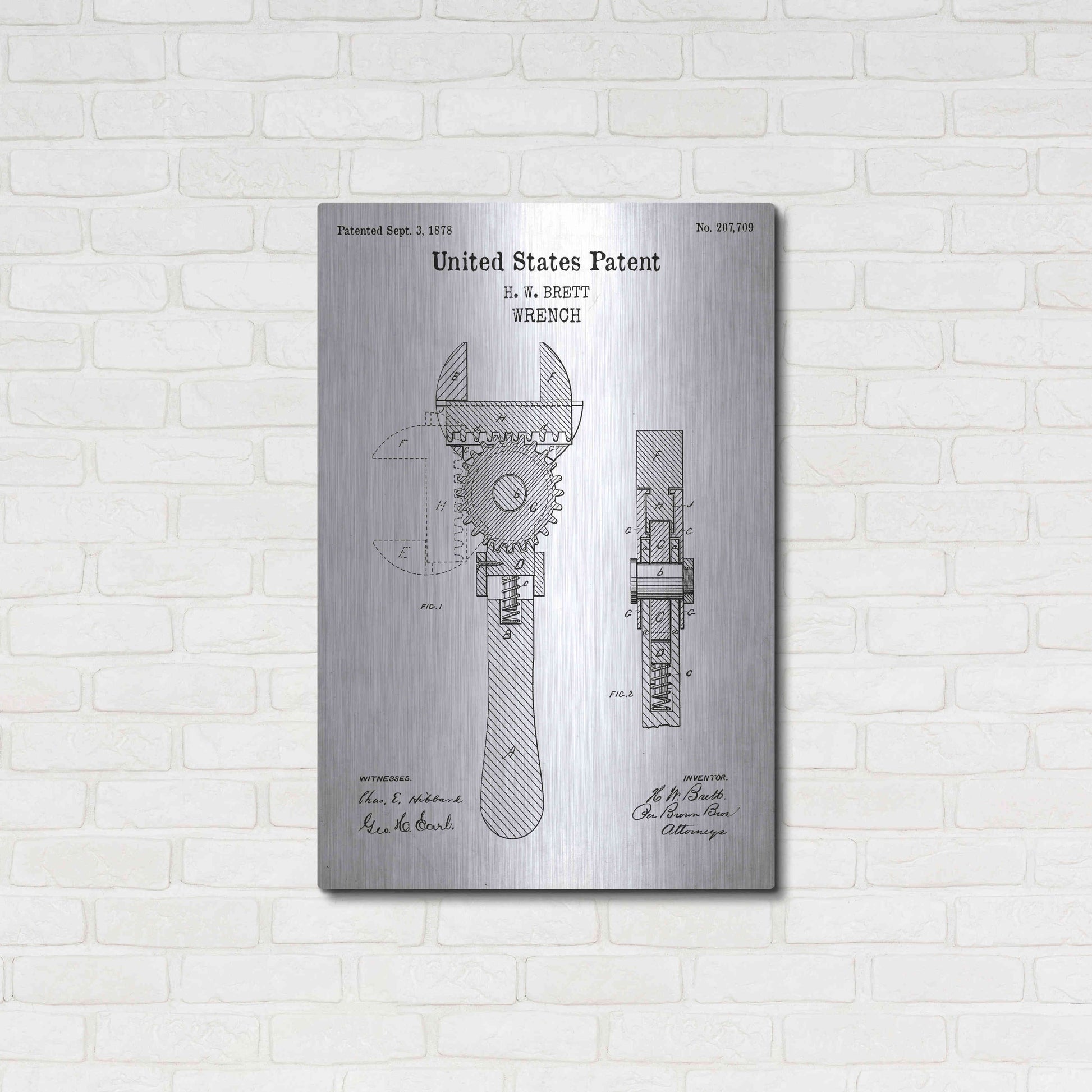 Luxe Metal Art 'Wrench Blueprint Patent White' Acrylic Glass Wall Art,24x36