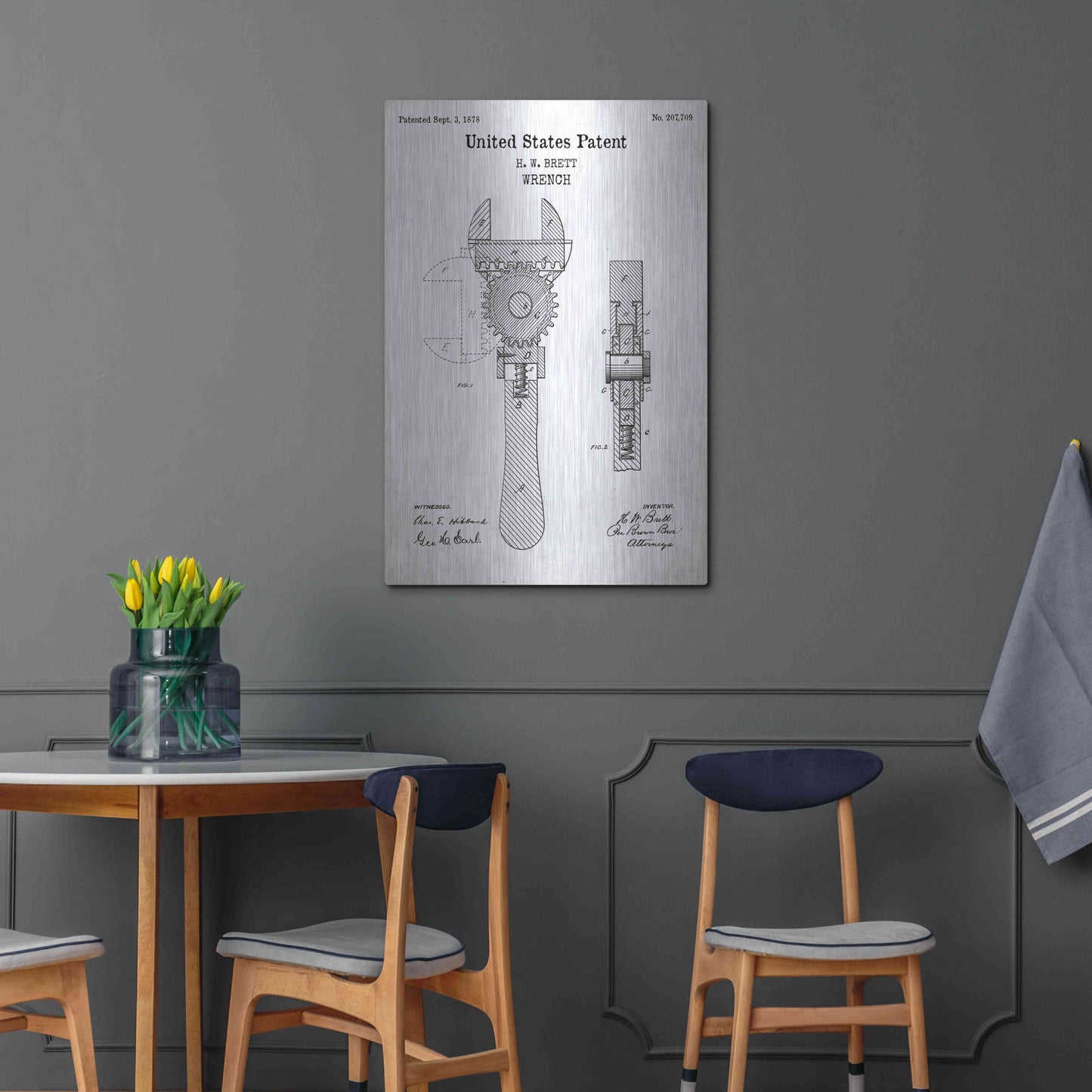 Luxe Metal Art 'Wrench Blueprint Patent White' Acrylic Glass Wall Art,24x36