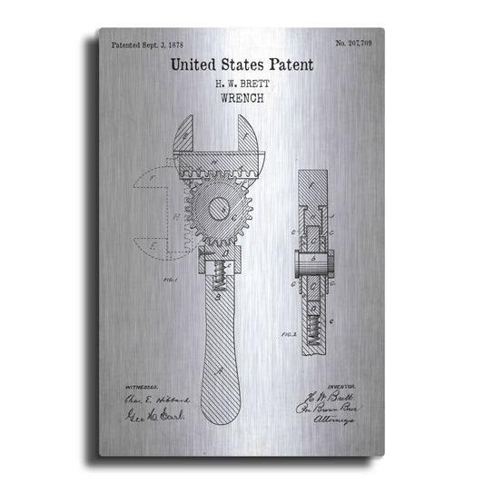 Luxe Metal Art 'Wrench Blueprint Patent White' Acrylic Glass Wall Art