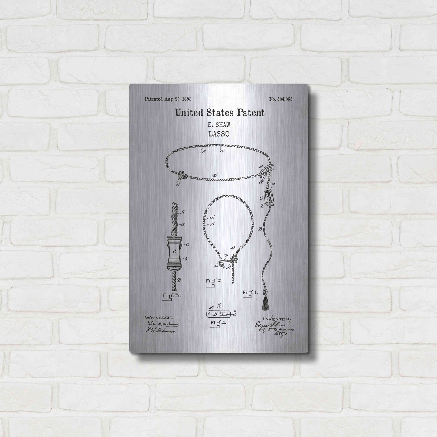 Luxe Metal Art 'Lasso Blueprint Patent White' Acrylic Glass Wall Art,16x24