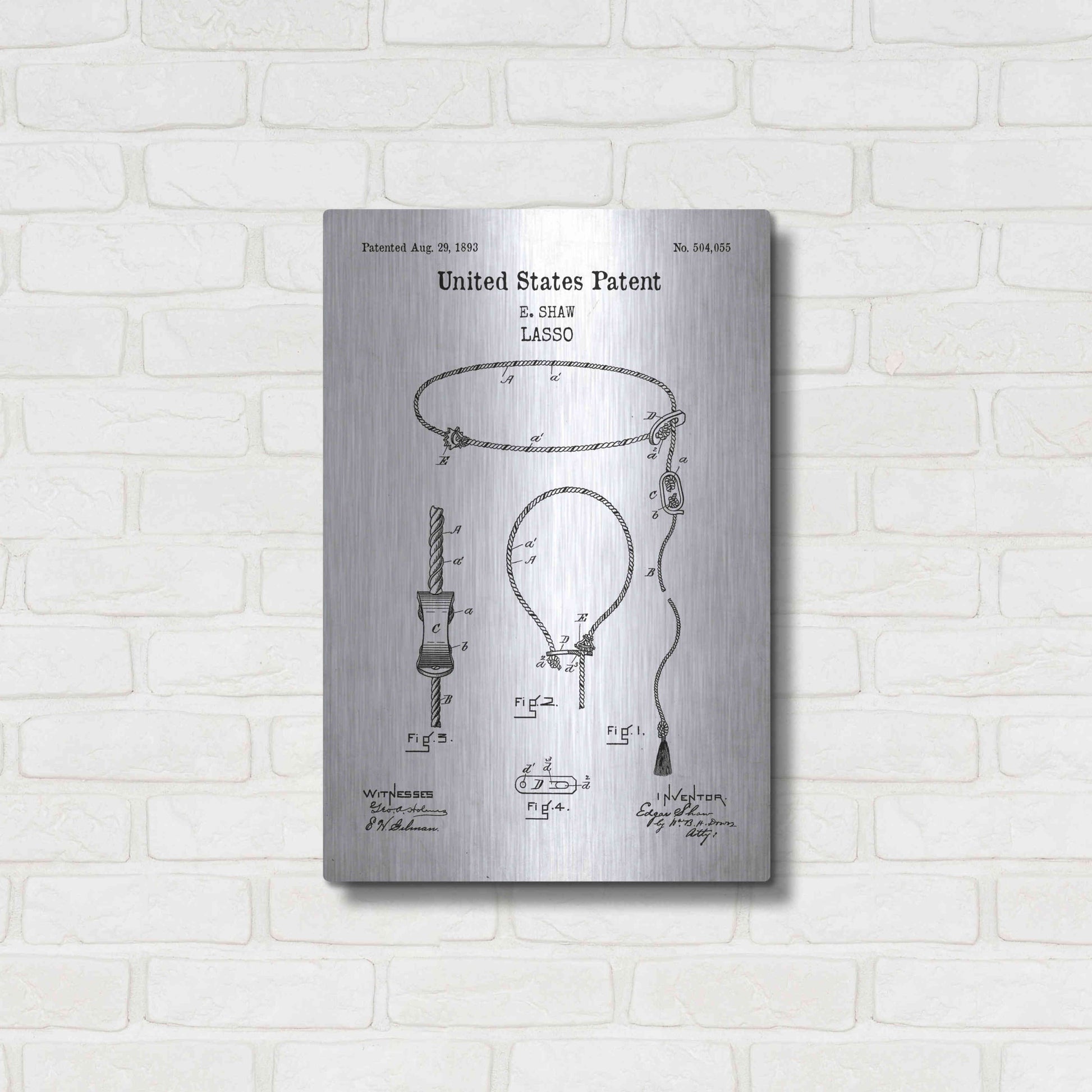 Luxe Metal Art 'Lasso Blueprint Patent White' Acrylic Glass Wall Art,16x24