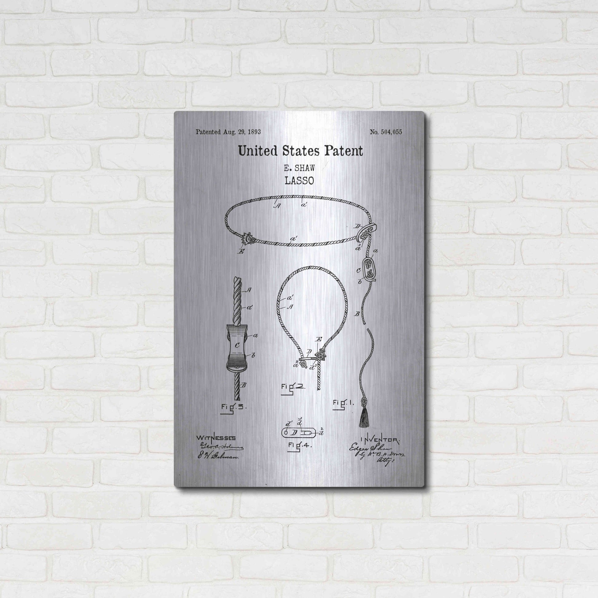 Luxe Metal Art 'Lasso Blueprint Patent White' Acrylic Glass Wall Art,24x36