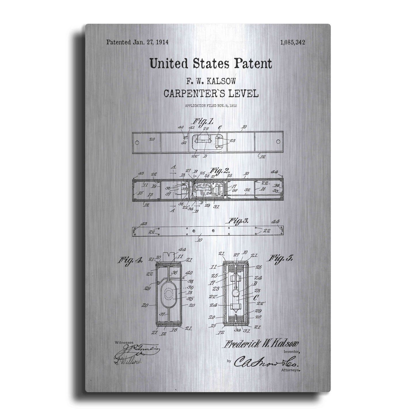 Luxe Metal Art 'Carpenter's Level Blueprint Patent White' Acrylic Glass Wall Art