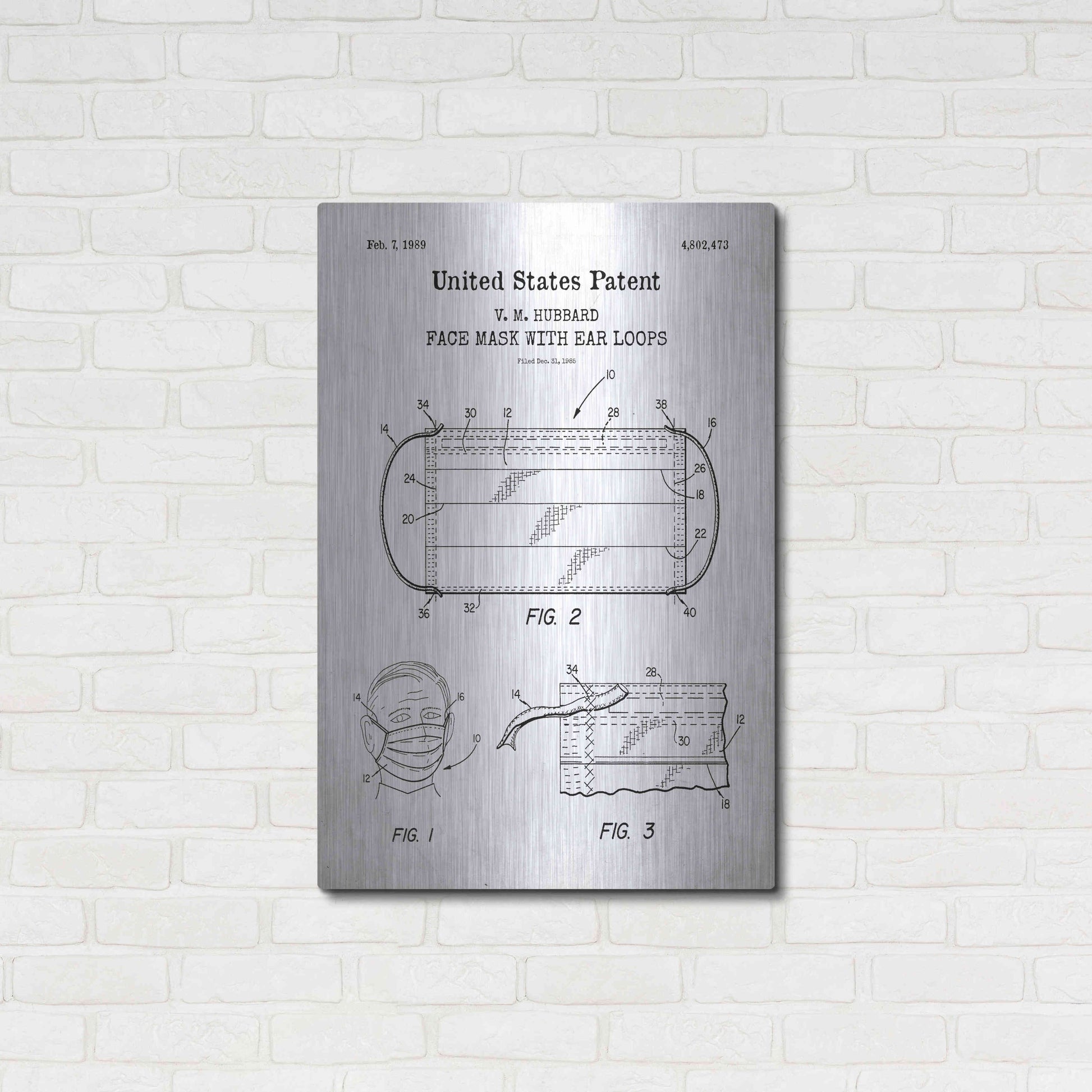 Luxe Metal Art 'Medical Face Mask Blueprint Patent White' Acrylic Glass Wall Art,24x36