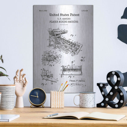 Luxe Metal Art 'Mining Machine Blueprint Patent White' Acrylic Glass Wall Art,12x16