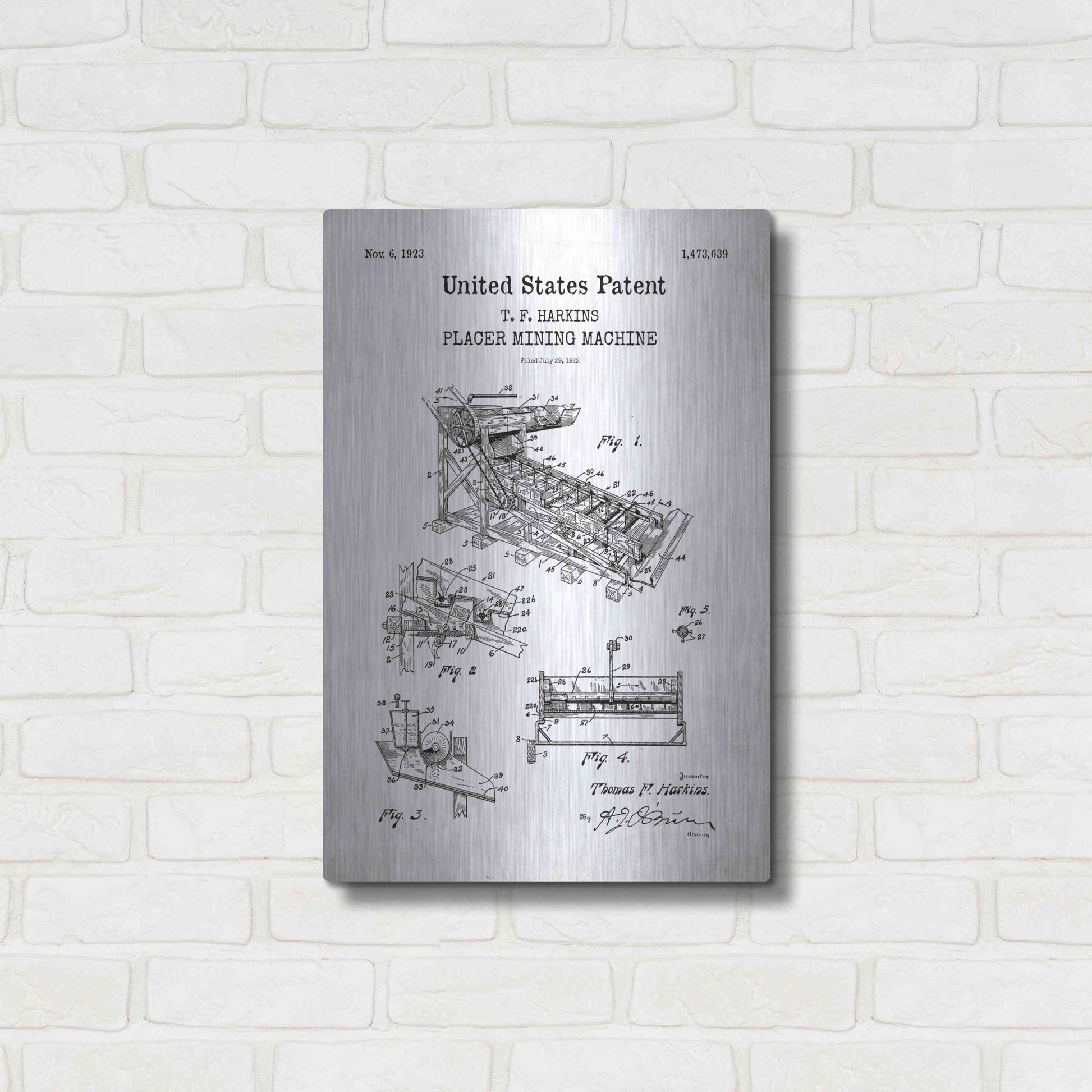 Luxe Metal Art 'Mining Machine Blueprint Patent White' Acrylic Glass Wall Art,16x24