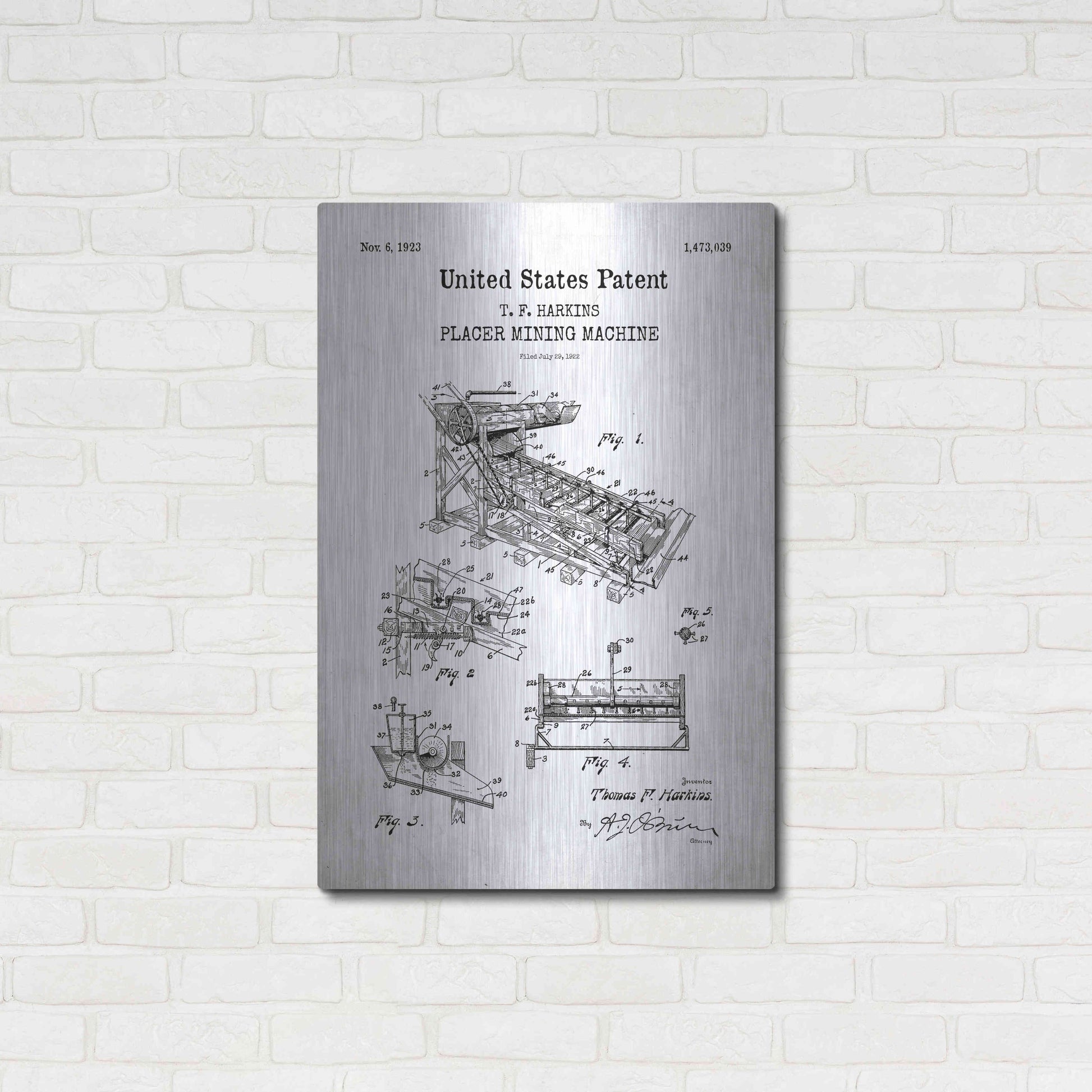 Luxe Metal Art 'Mining Machine Blueprint Patent White' Acrylic Glass Wall Art,24x36