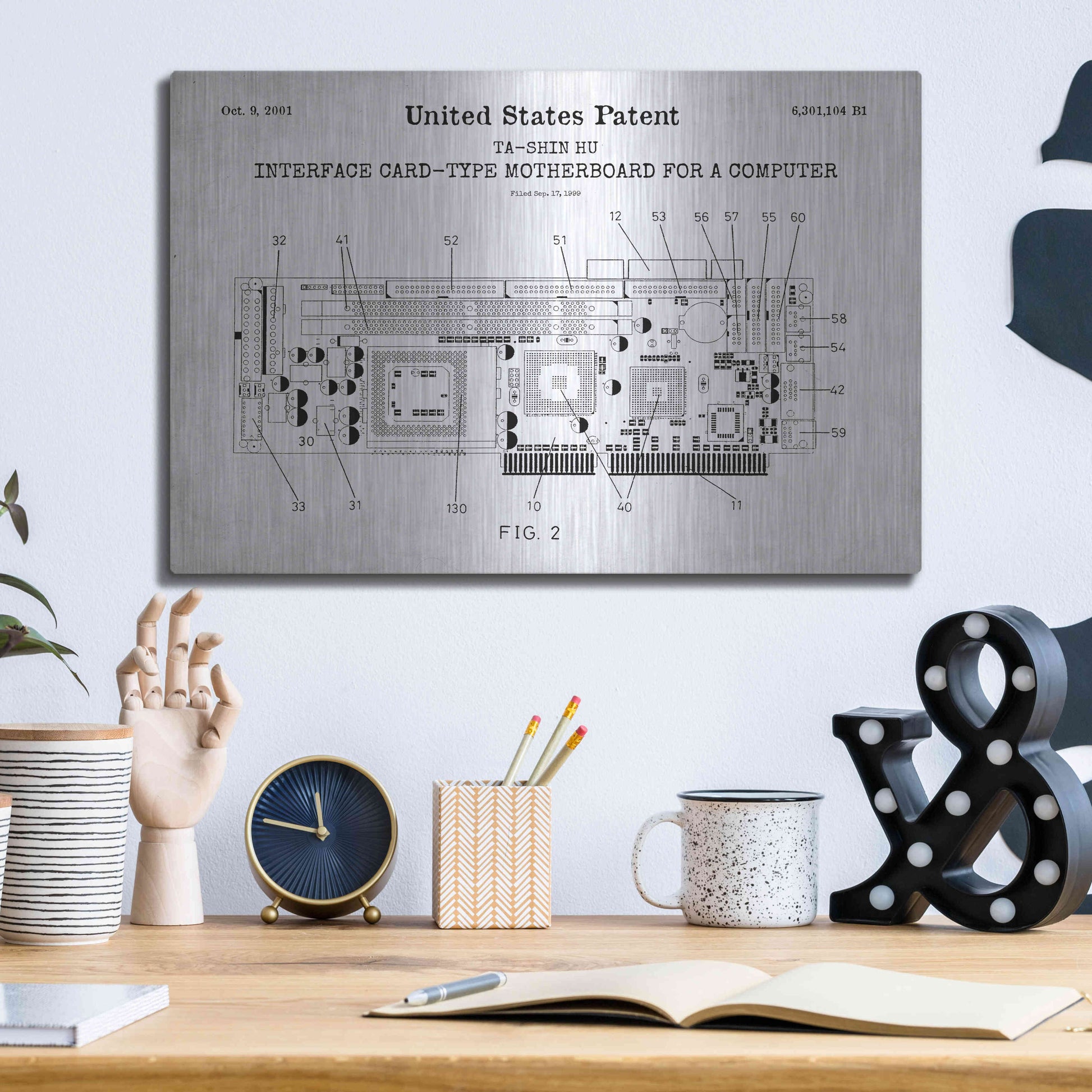 Luxe Metal Art 'Computer Motherboard Blueprint Patent White' Acrylic Glass Wall Art,16x12