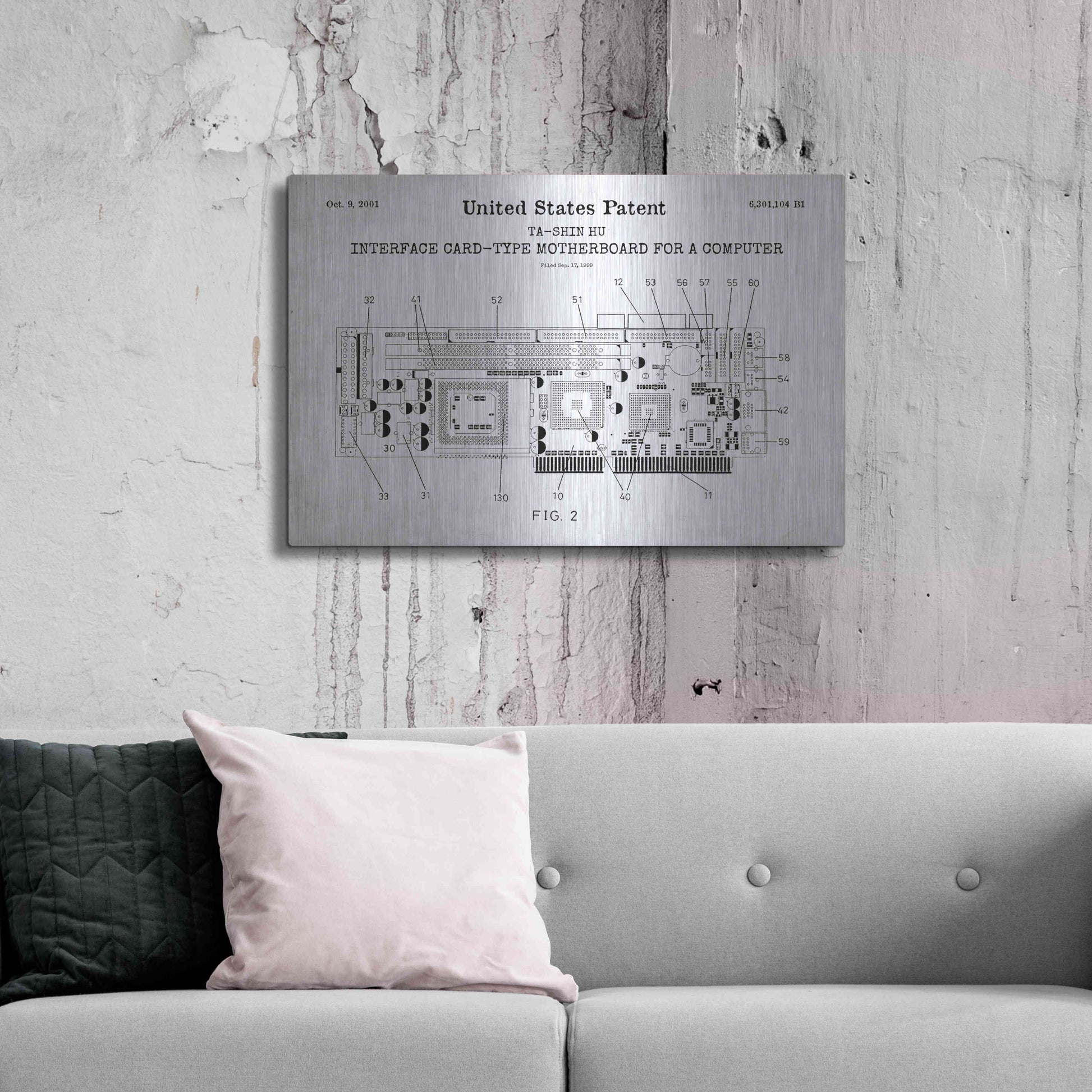 Luxe Metal Art 'Computer Motherboard Blueprint Patent White' Acrylic Glass Wall Art,36x24