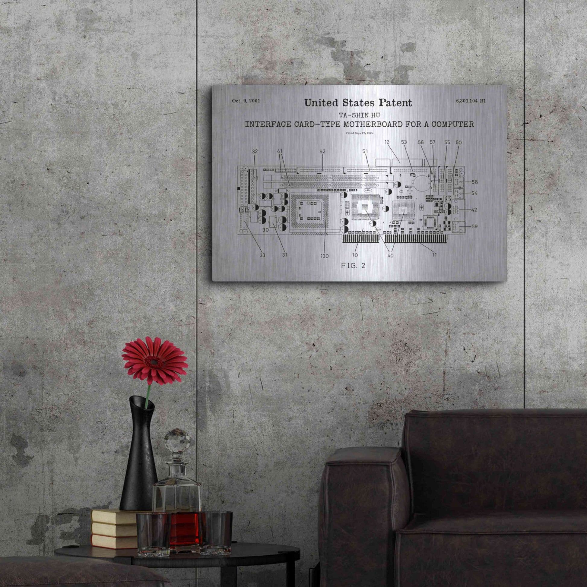 Luxe Metal Art 'Computer Motherboard Blueprint Patent White' Acrylic Glass Wall Art,36x24