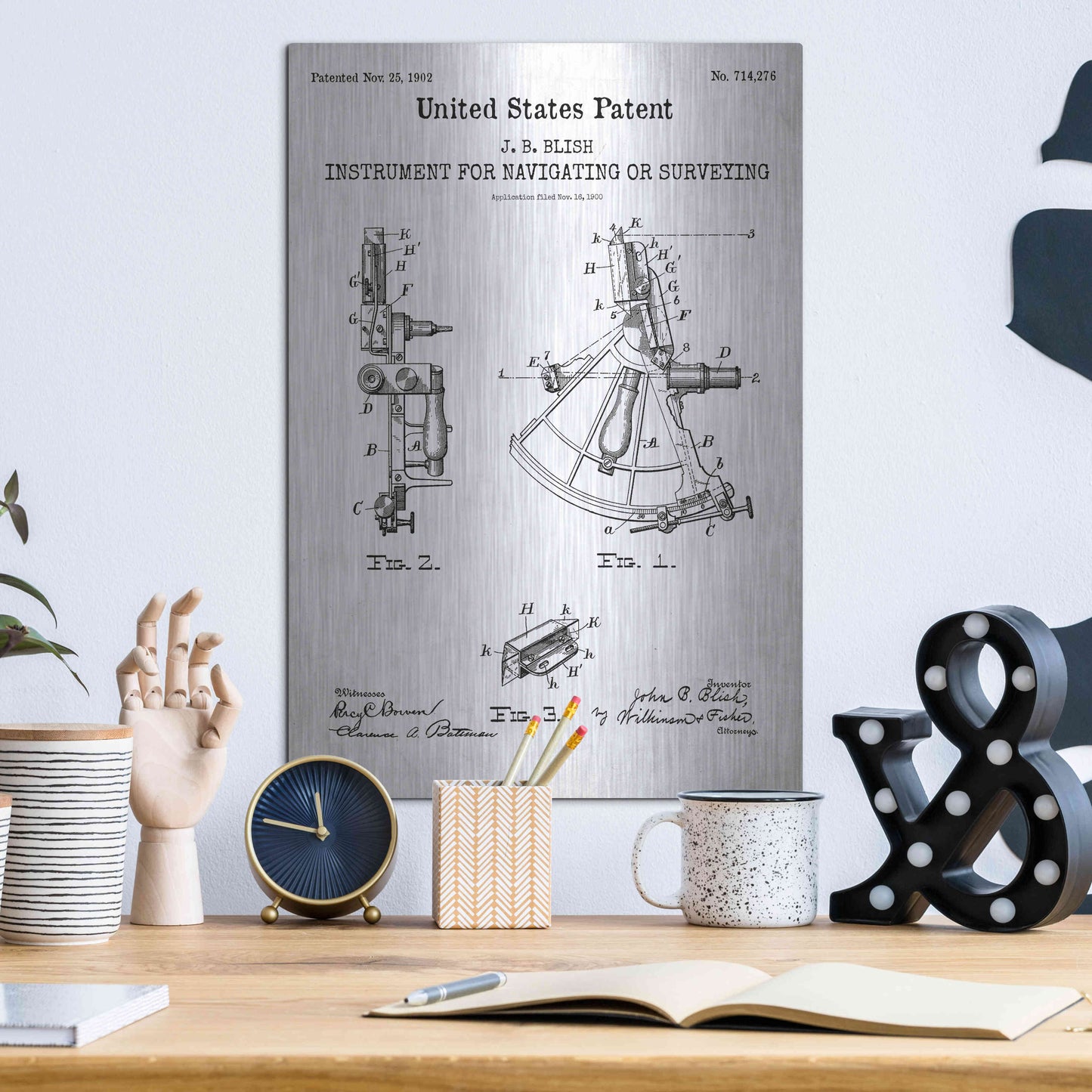 Luxe Metal Art 'Navigation Blueprint Patent White' Acrylic Glass Wall Art,12x16