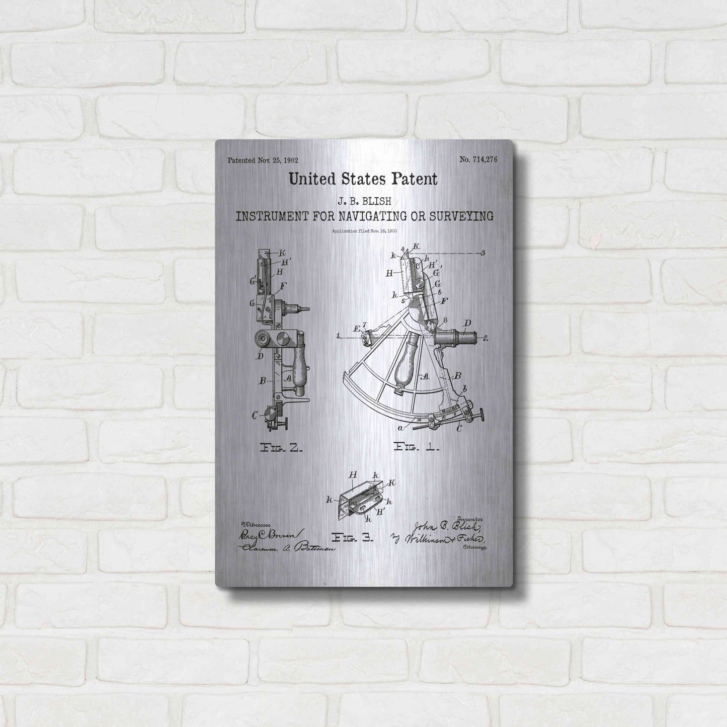 Luxe Metal Art 'Navigation Blueprint Patent White' Acrylic Glass Wall Art,16x24