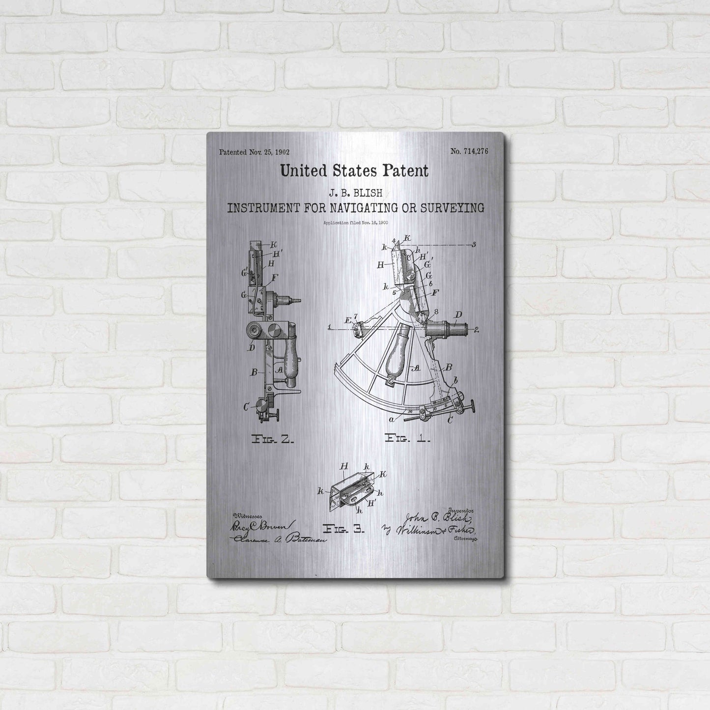 Luxe Metal Art 'Navigation Blueprint Patent White' Acrylic Glass Wall Art,24x36