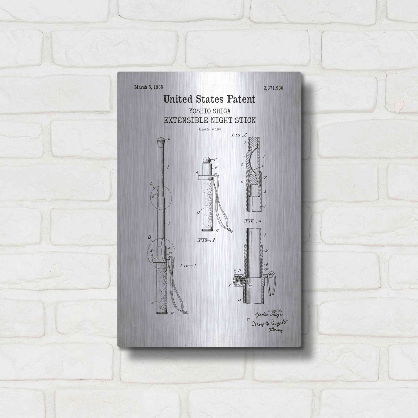 Luxe Metal Art 'Night Stick Blueprint Patent White' Acrylic Glass Wall Art,12x16