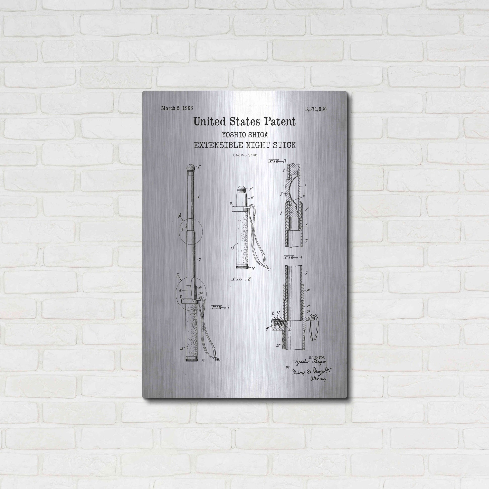 Luxe Metal Art 'Night Stick Blueprint Patent White' Acrylic Glass Wall Art,24x36