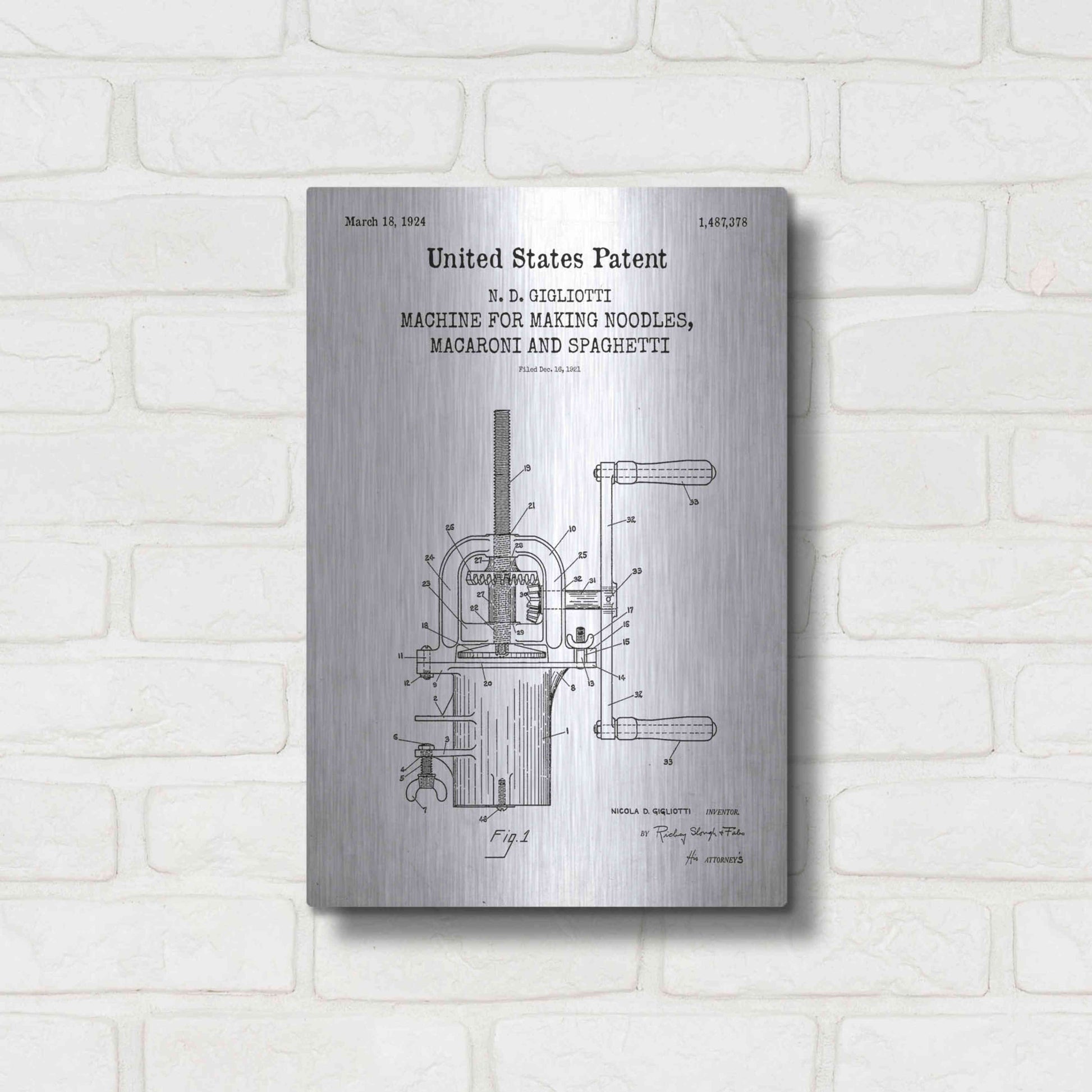 Luxe Metal Art 'Noodle Maker Blueprint Patent White' Acrylic Glass Wall Art,12x16