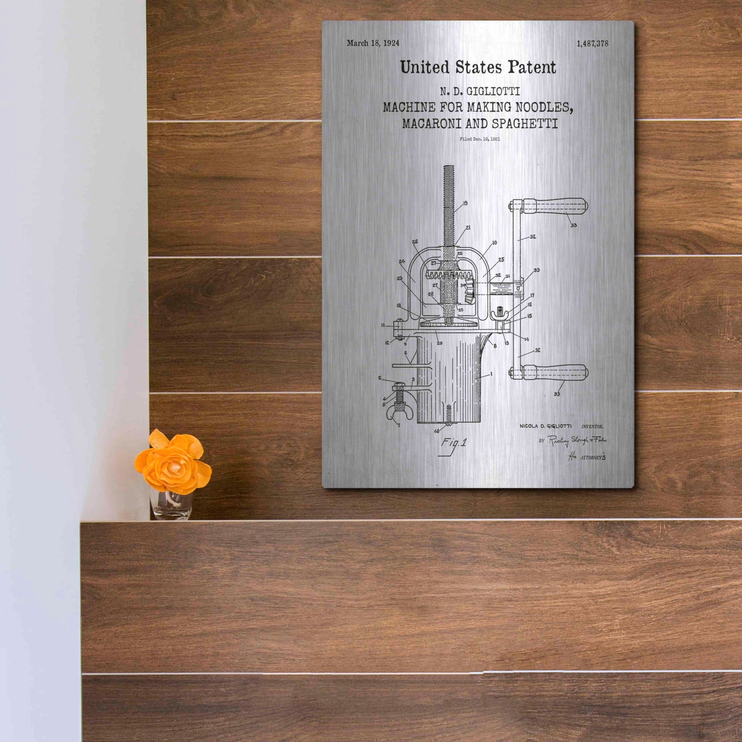 Luxe Metal Art 'Noodle Maker Blueprint Patent White' Acrylic Glass Wall Art,12x16