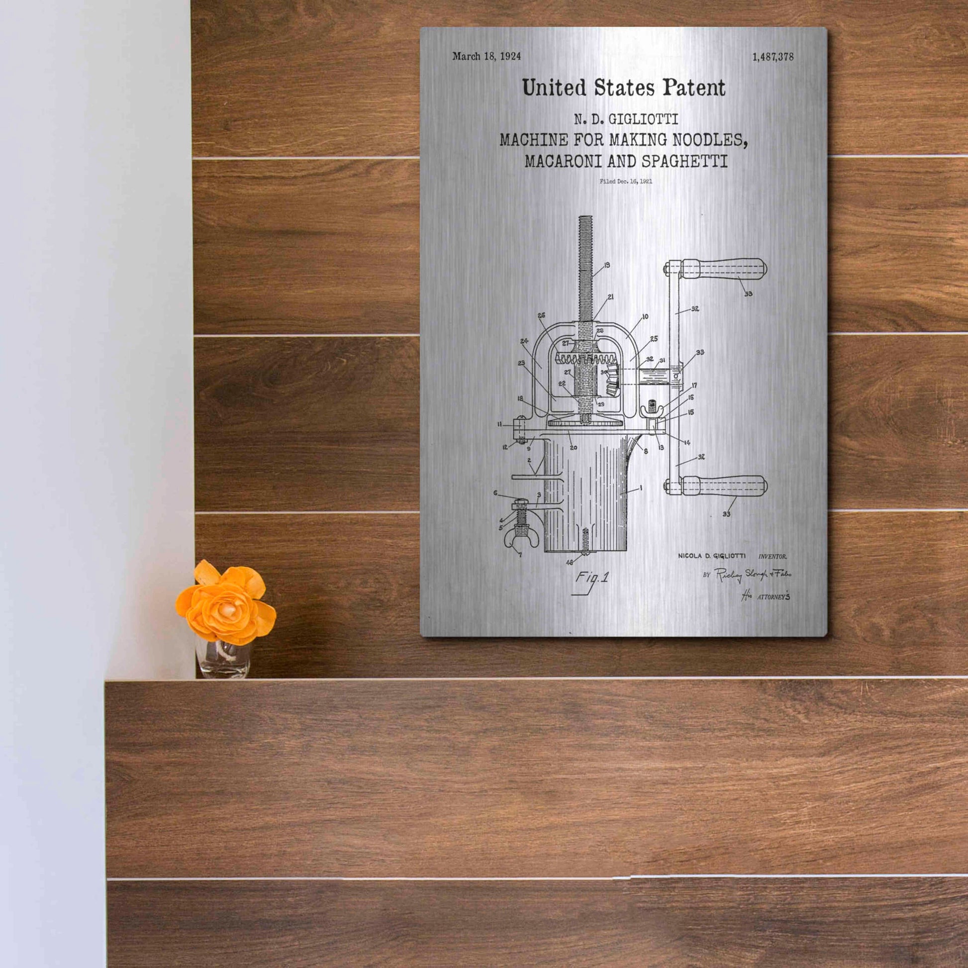 Luxe Metal Art 'Noodle Maker Blueprint Patent White' Acrylic Glass Wall Art,12x16