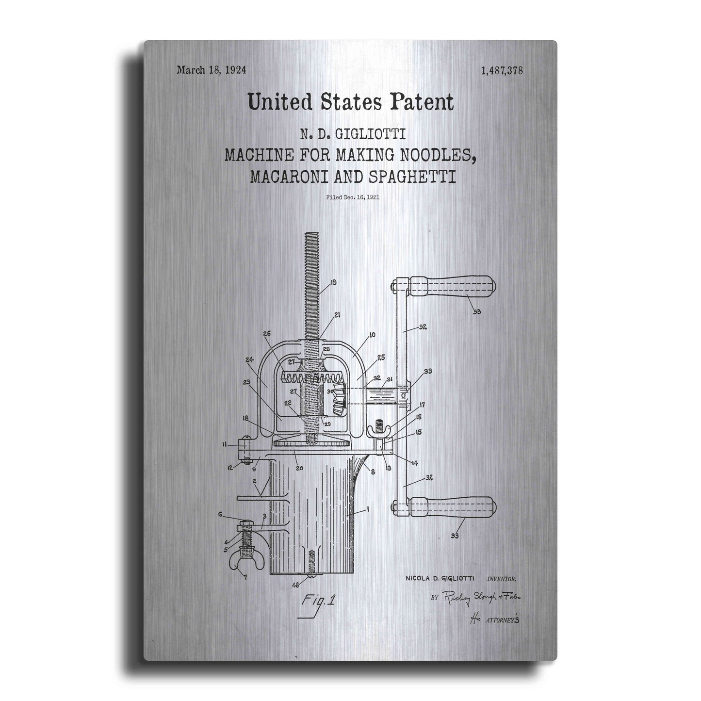 Luxe Metal Art 'Noodle Maker Blueprint Patent White' Acrylic Glass Wall Art