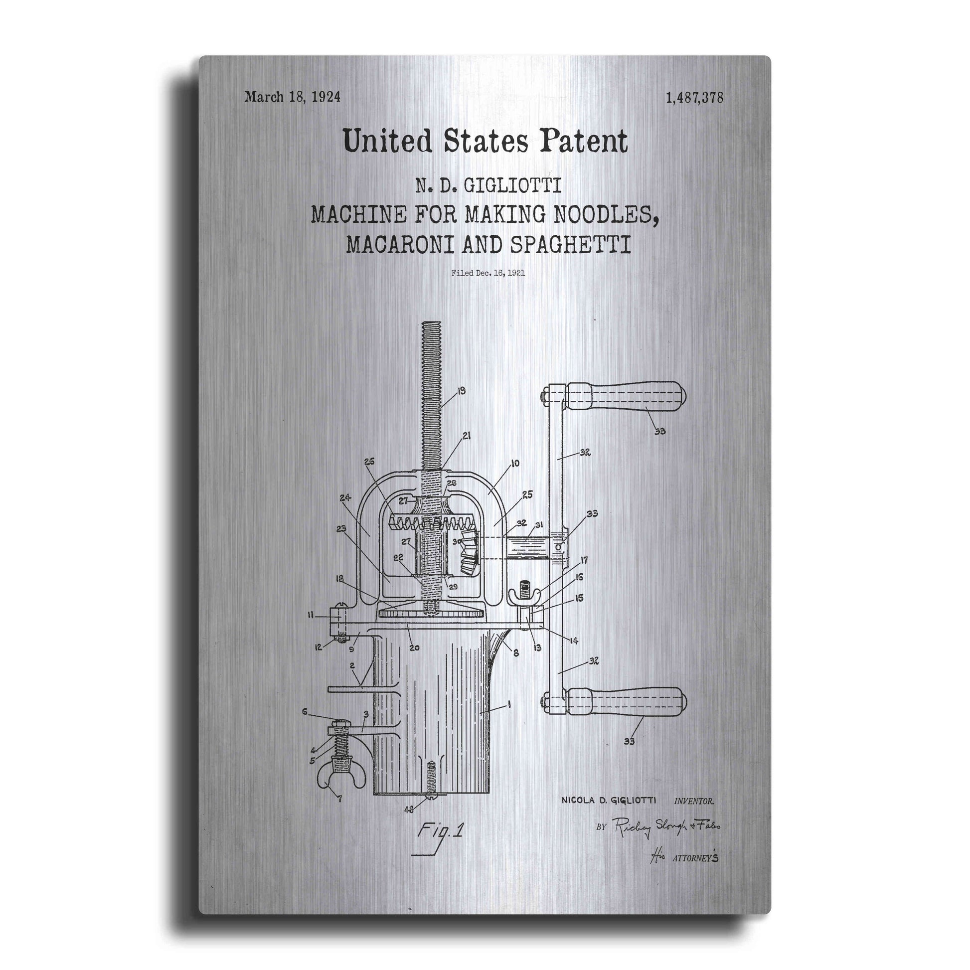 Luxe Metal Art 'Noodle Maker Blueprint Patent White' Acrylic Glass Wall Art