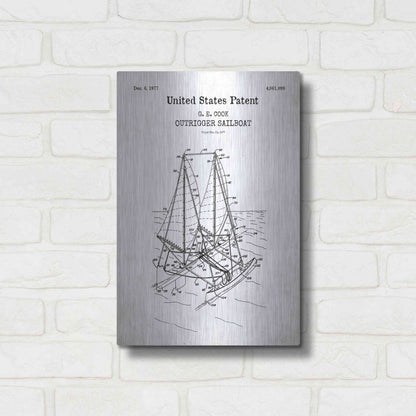 Luxe Metal Art 'Outrigger Sailboat Blueprint Patent White' Acrylic Glass Wall Art,12x16