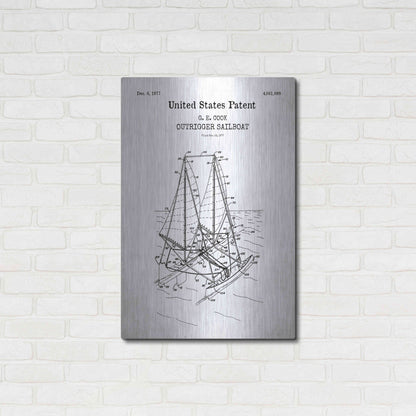 Luxe Metal Art 'Outrigger Sailboat Blueprint Patent White' Acrylic Glass Wall Art,24x36