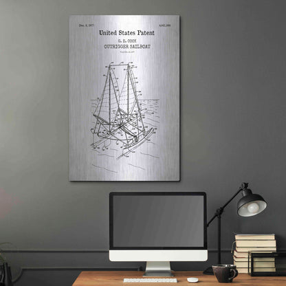 Luxe Metal Art 'Outrigger Sailboat Blueprint Patent White' Acrylic Glass Wall Art,24x36