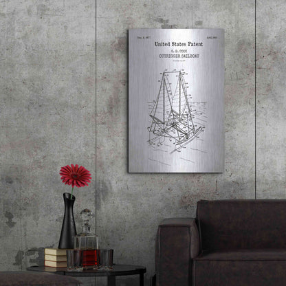 Luxe Metal Art 'Outrigger Sailboat Blueprint Patent White' Acrylic Glass Wall Art,24x36