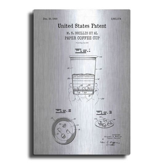 Luxe Metal Art 'Paper Coffee cup Blueprint Patent White' Acrylic Glass Wall Art