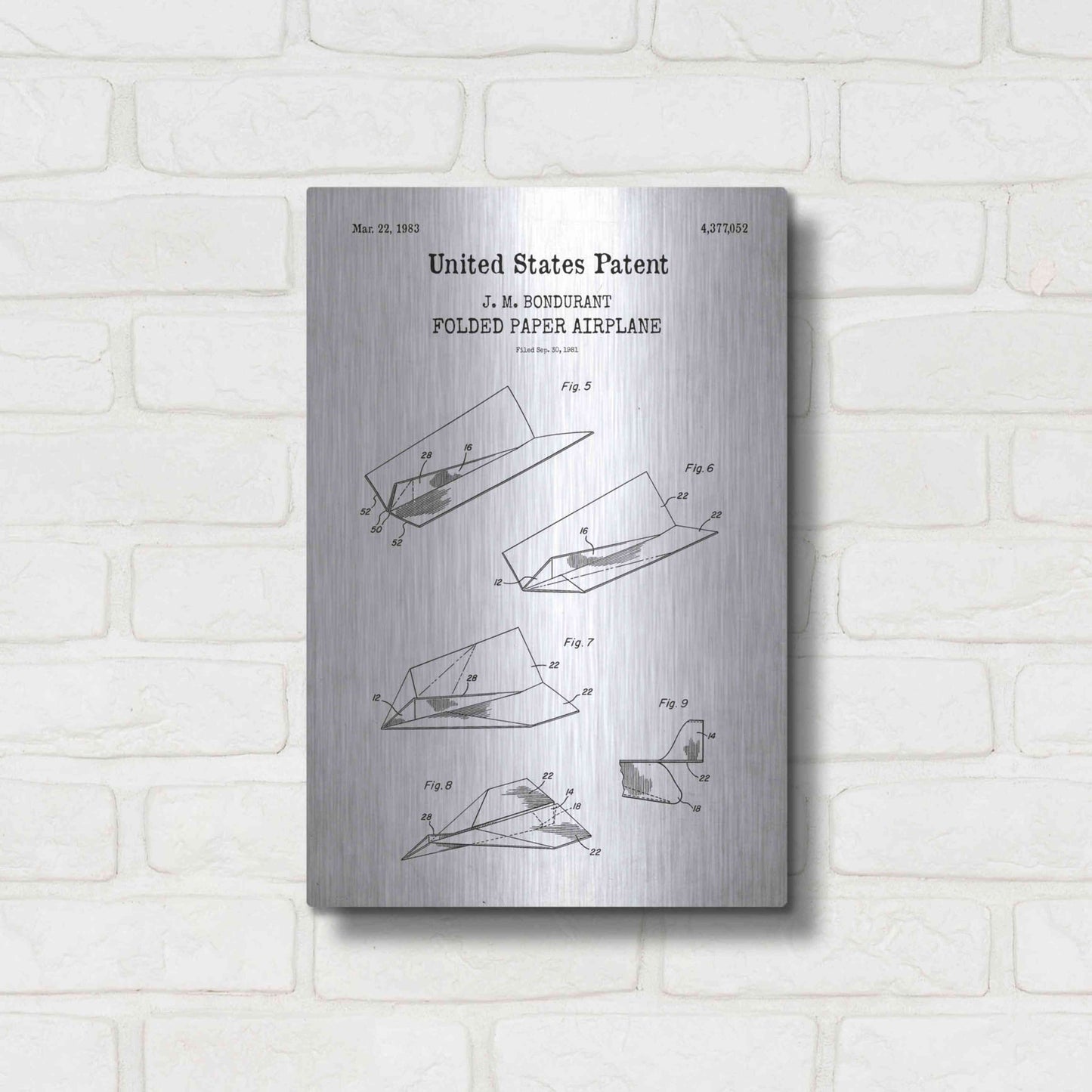 Luxe Metal Art 'Paper Plane Blueprint Patent White' Acrylic Glass Wall Art,12x16