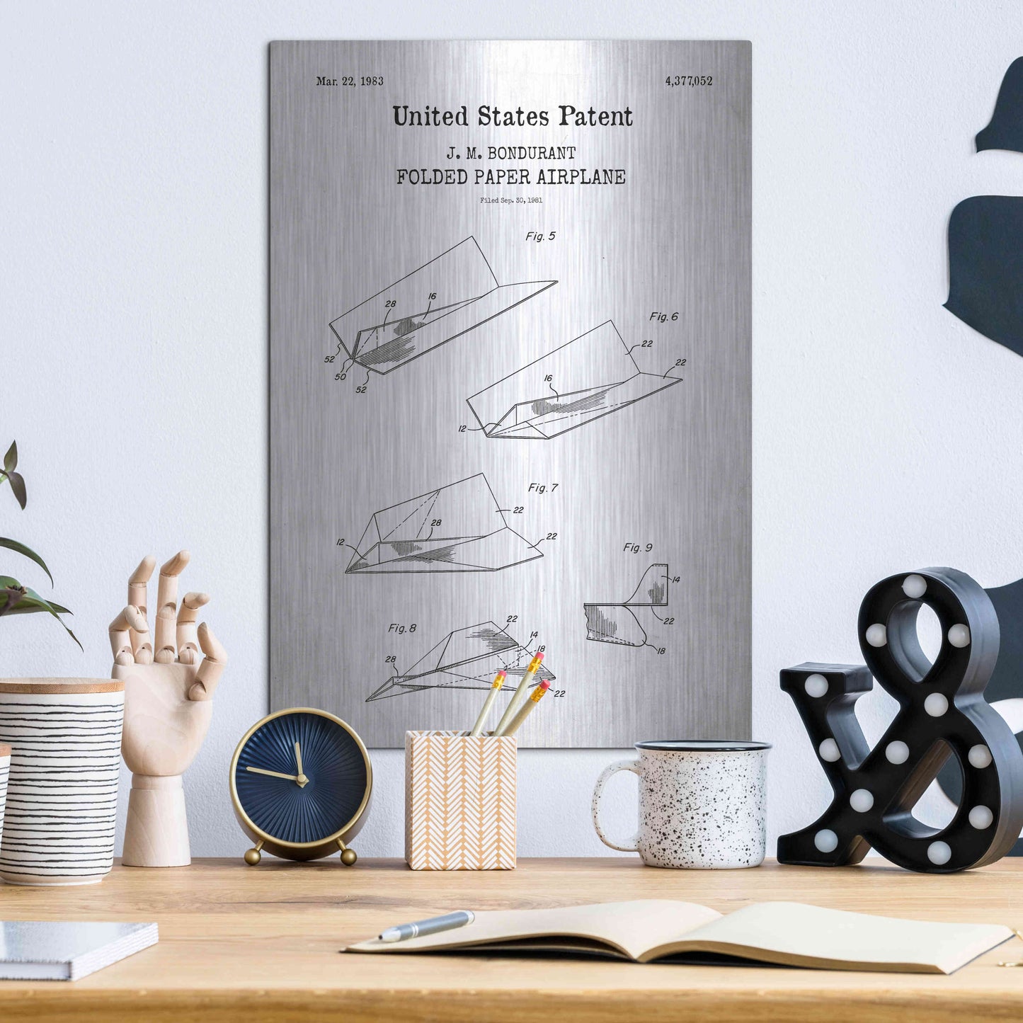 Luxe Metal Art 'Paper Plane Blueprint Patent White' Acrylic Glass Wall Art,12x16