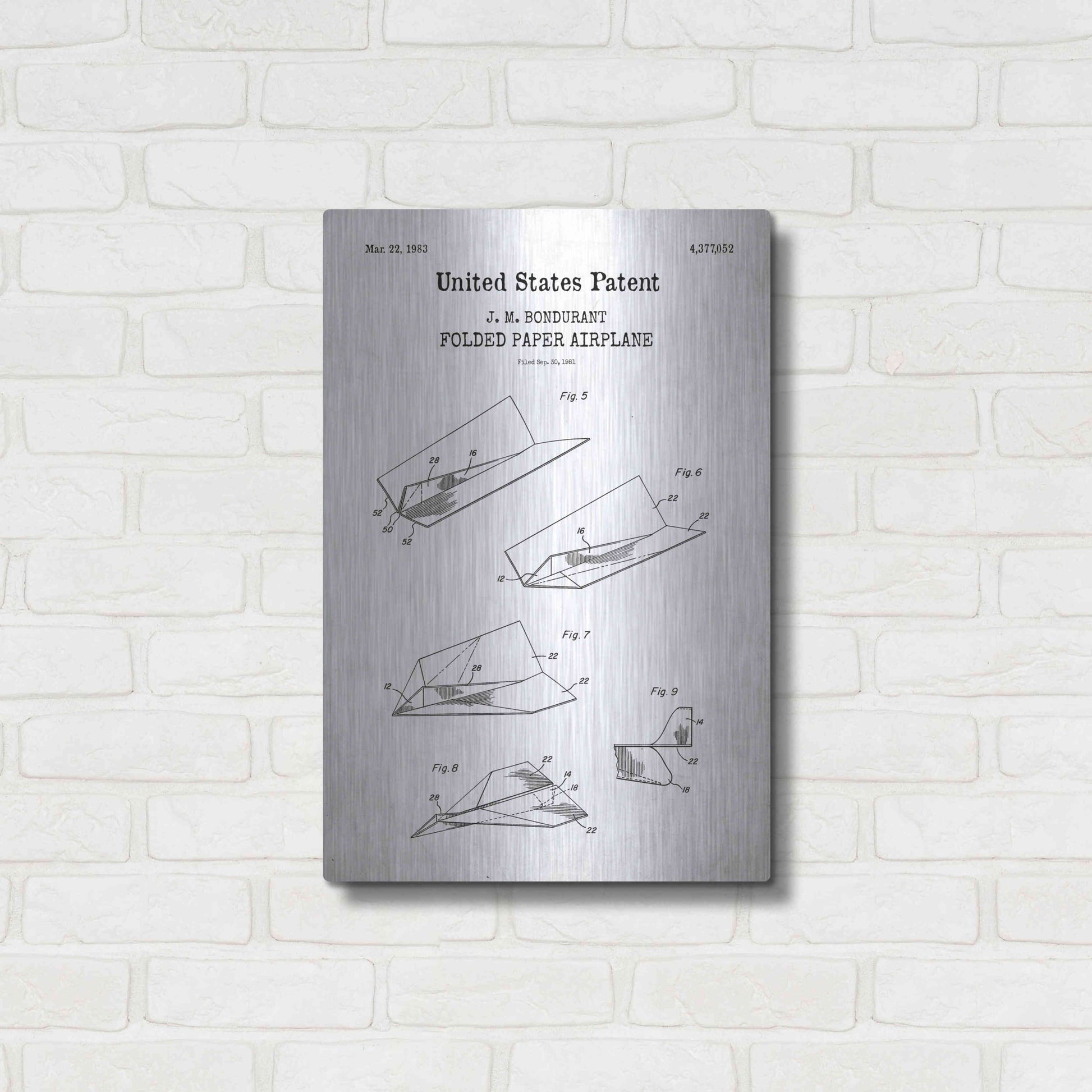 Luxe Metal Art 'Paper Plane Blueprint Patent White' Acrylic Glass Wall Art,16x24