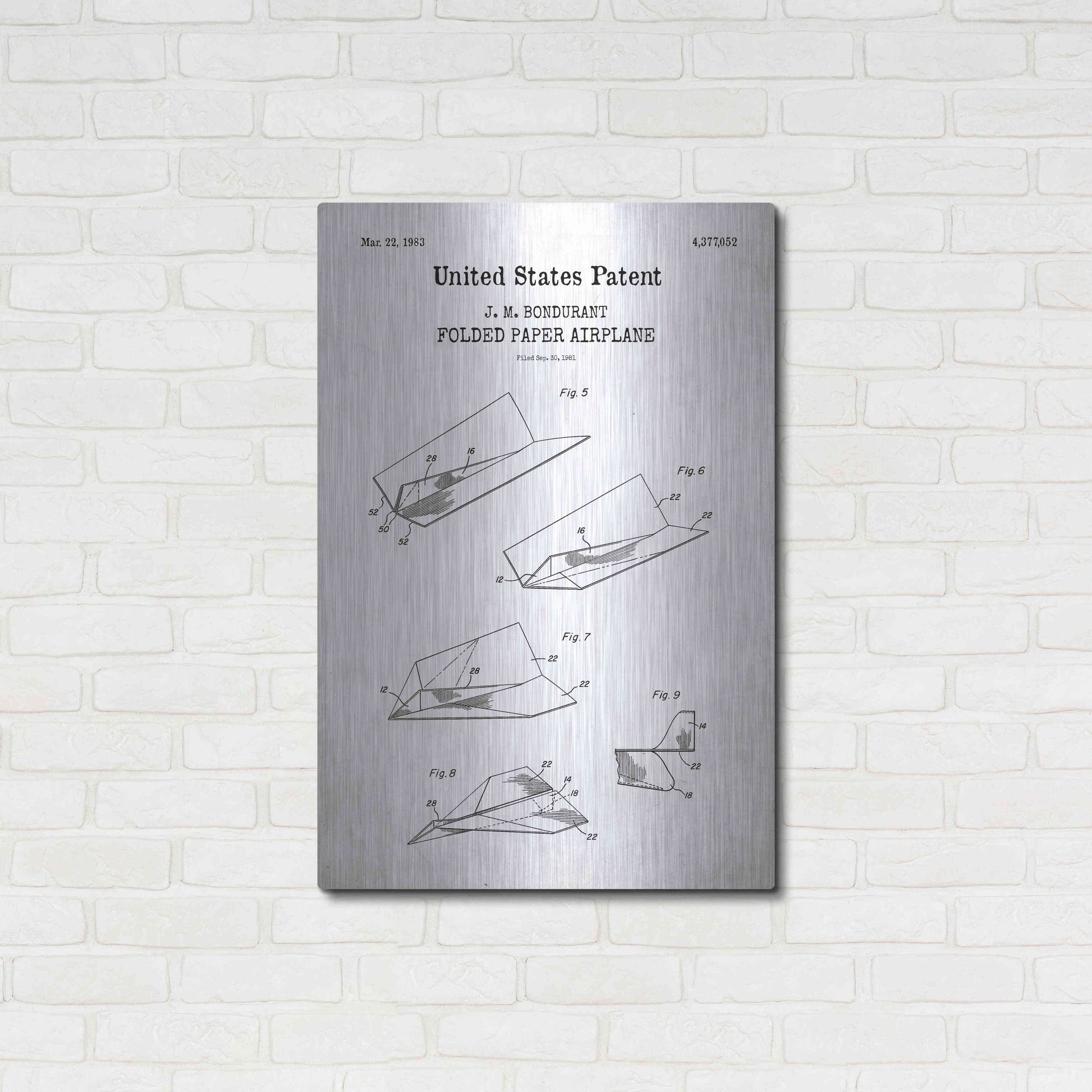 Luxe Metal Art 'Paper Plane Blueprint Patent White' Acrylic Glass Wall Art,24x36