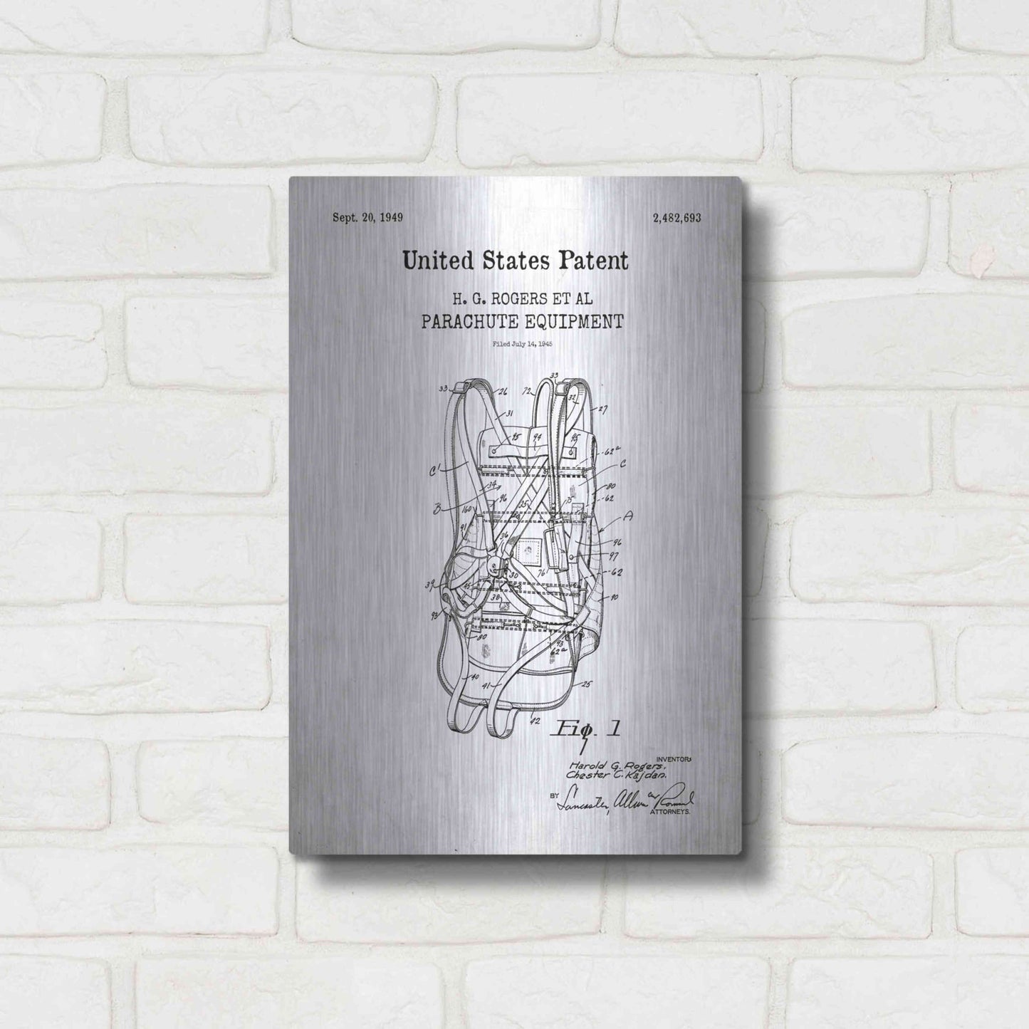 Luxe Metal Art 'Parachute Blueprint Patent White' Acrylic Glass Wall Art,12x16