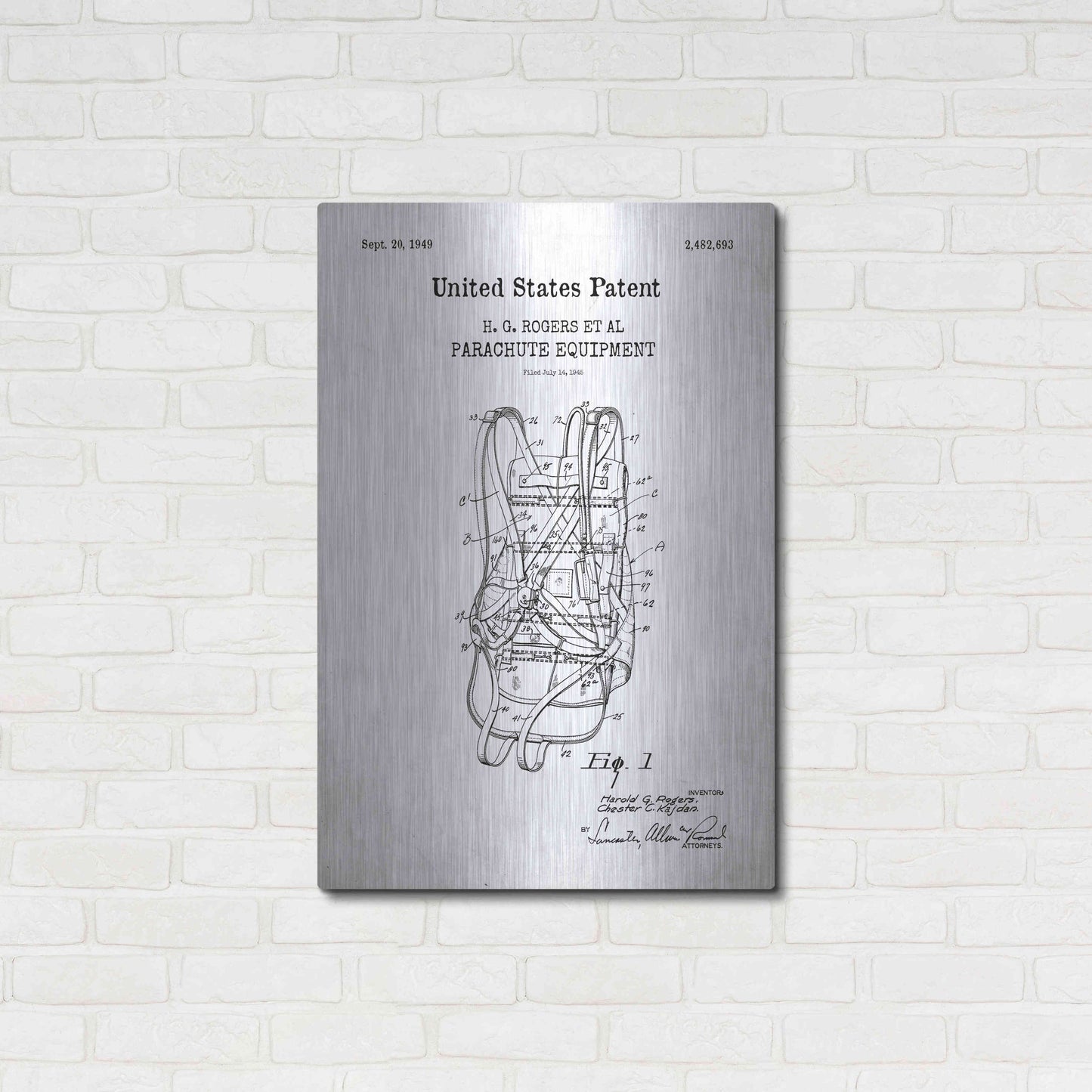 Luxe Metal Art 'Parachute Blueprint Patent White' Acrylic Glass Wall Art,24x36