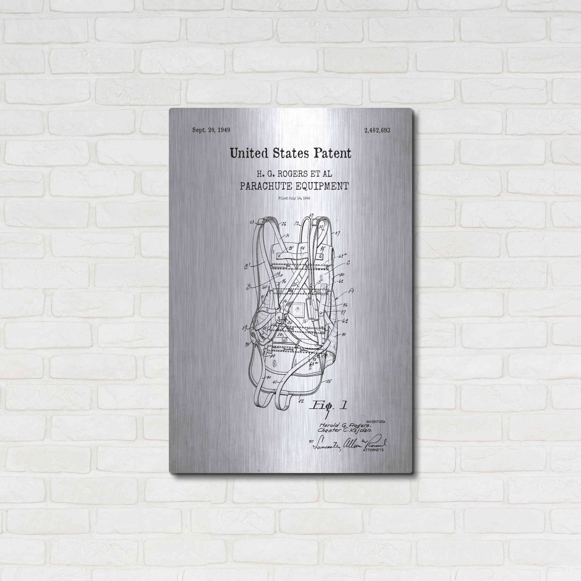 Luxe Metal Art 'Parachute Blueprint Patent White' Acrylic Glass Wall Art,24x36