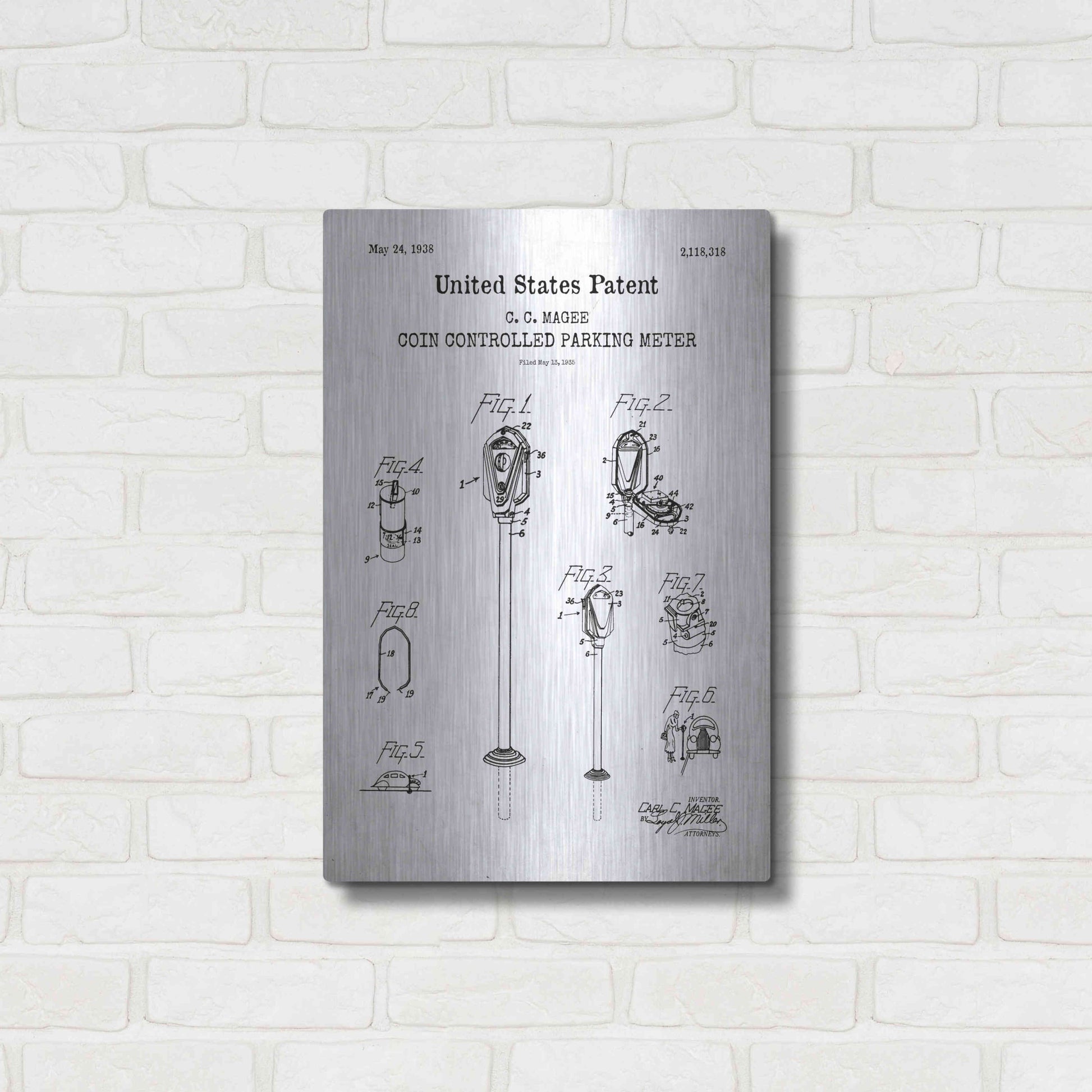 Luxe Metal Art 'Parking Meter Blueprint Patent White' Acrylic Glass Wall Art,16x24