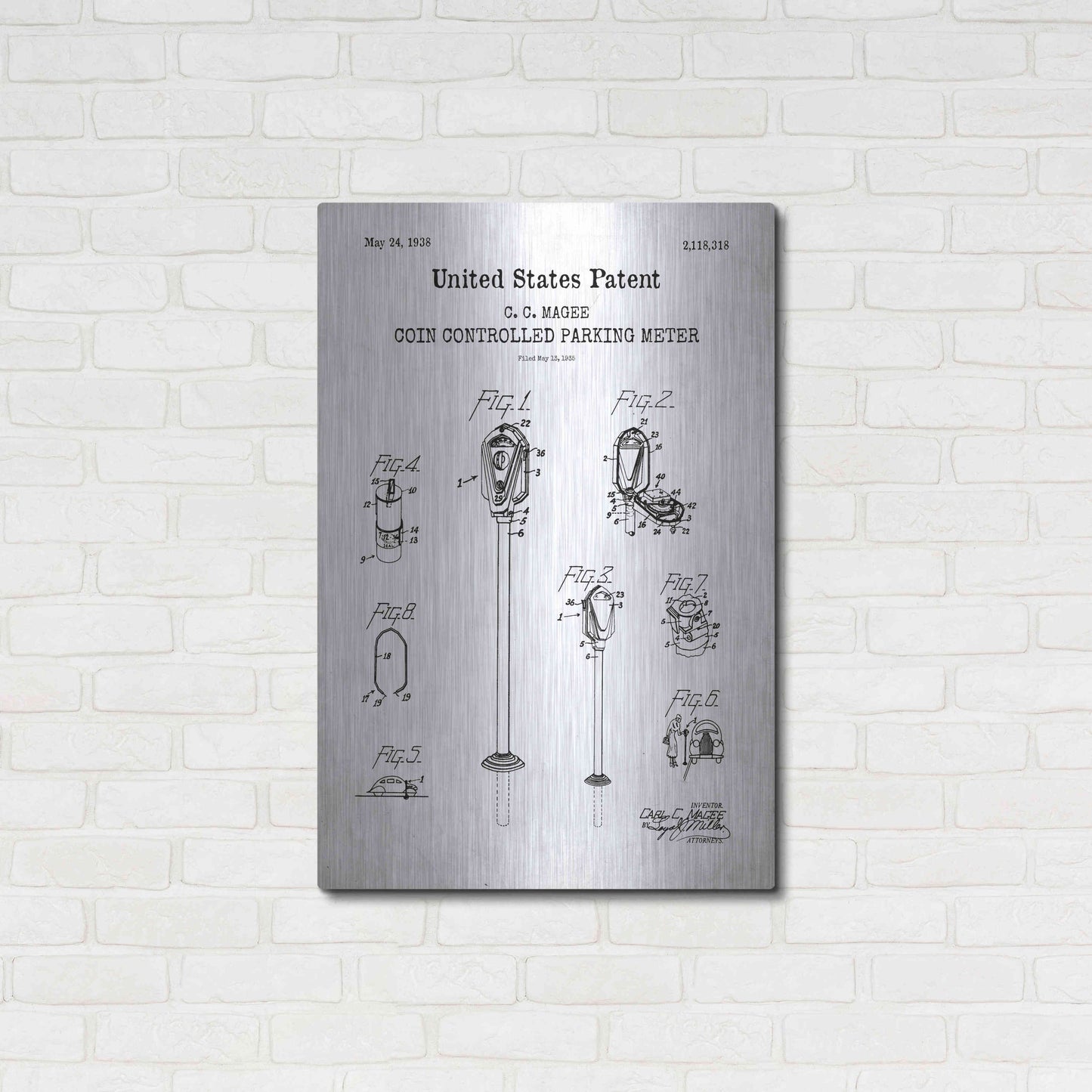 Luxe Metal Art 'Parking Meter Blueprint Patent White' Acrylic Glass Wall Art,24x36