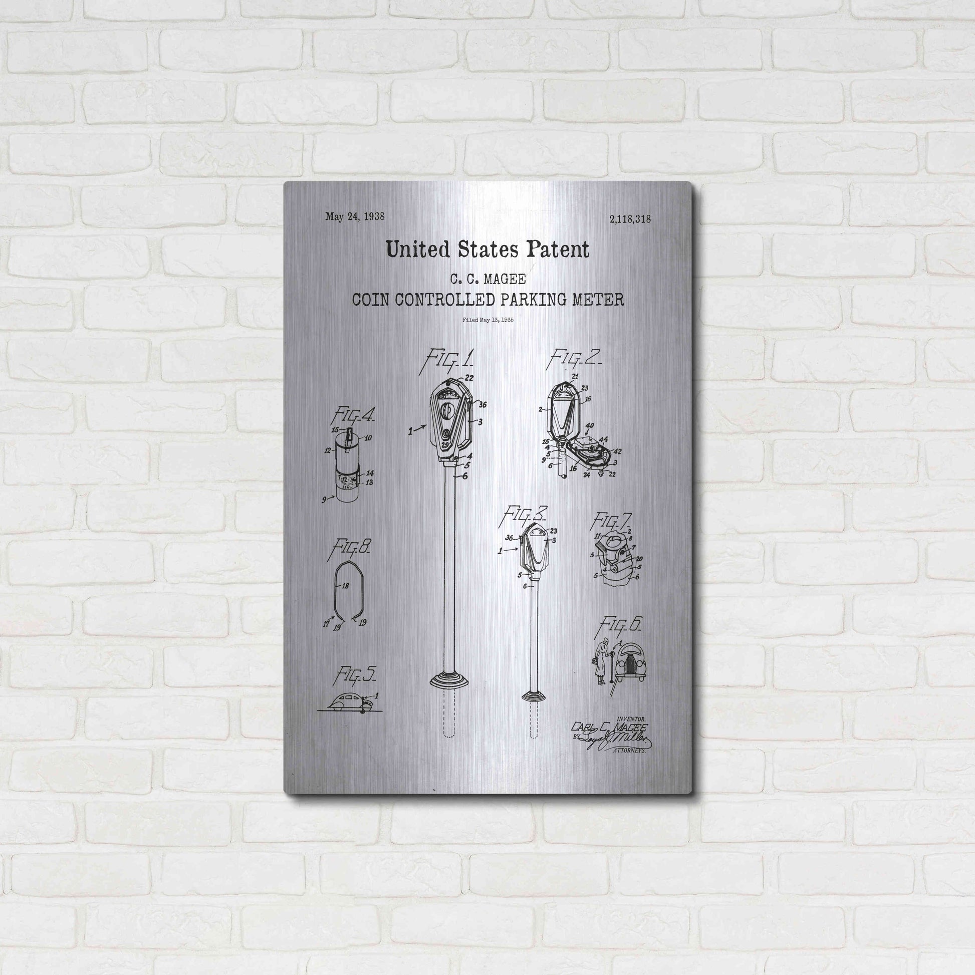 Luxe Metal Art 'Parking Meter Blueprint Patent White' Acrylic Glass Wall Art,24x36