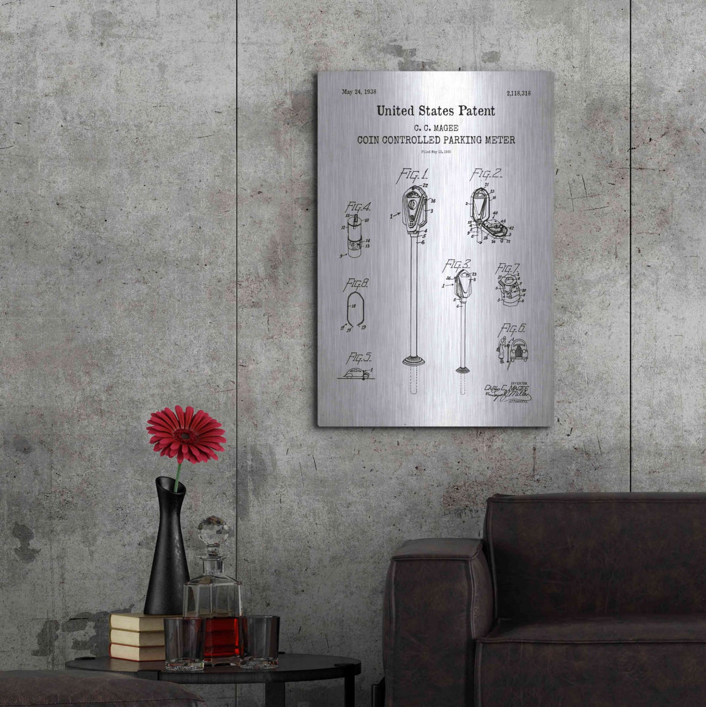 Luxe Metal Art 'Parking Meter Blueprint Patent White' Acrylic Glass Wall Art,24x36