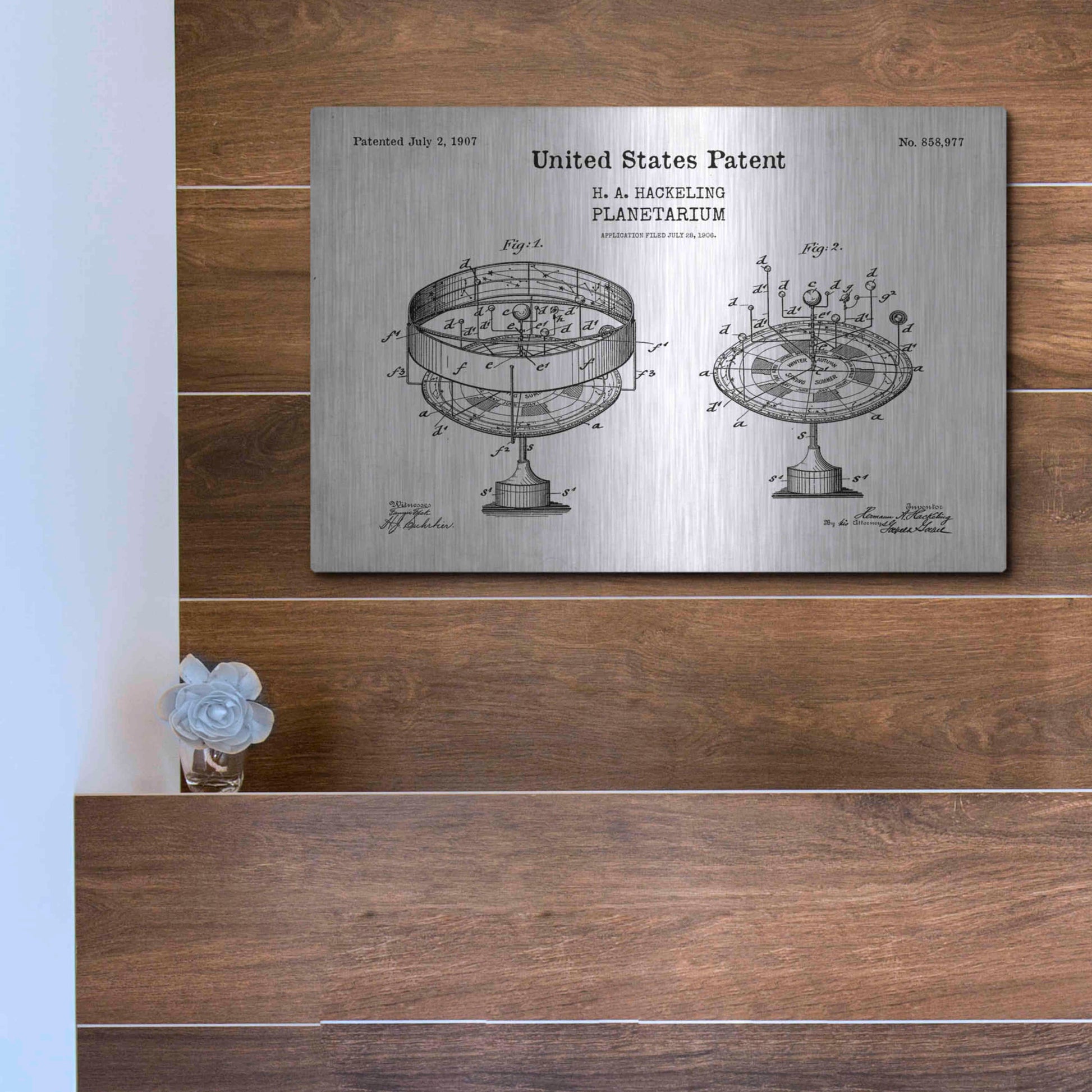 Luxe Metal Art 'Planetarium Blueprint Patent White' Acrylic Glass Wall Art,16x12