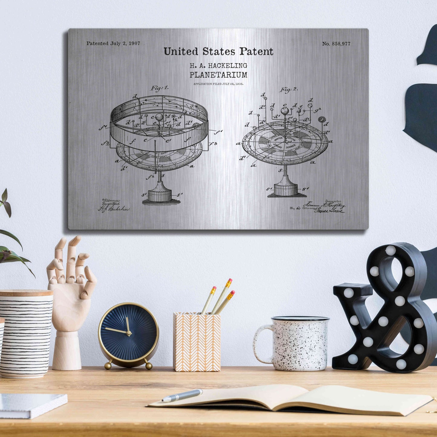 Luxe Metal Art 'Planetarium Blueprint Patent White' Acrylic Glass Wall Art,16x12