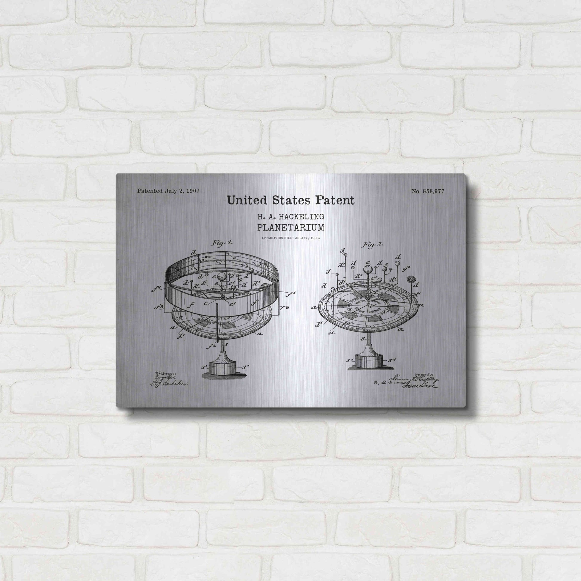 Luxe Metal Art 'Planetarium Blueprint Patent White' Acrylic Glass Wall Art,24x16