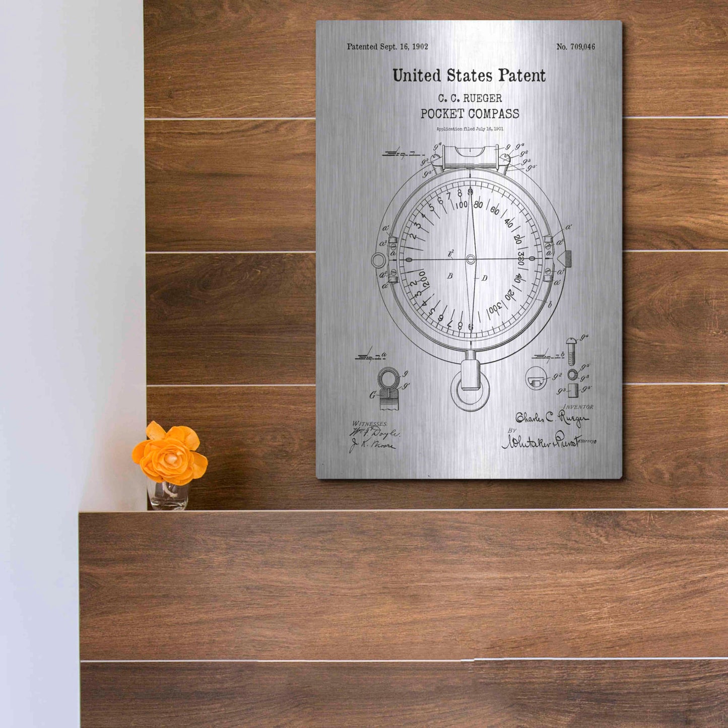 Luxe Metal Art 'Pocket Compass Blueprint Patent White' Acrylic Glass Wall Art,12x16