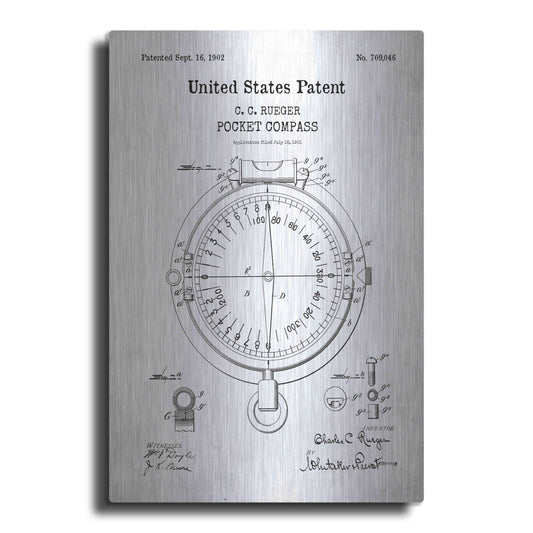 Luxe Metal Art 'Pocket Compass Blueprint Patent White' Acrylic Glass Wall Art