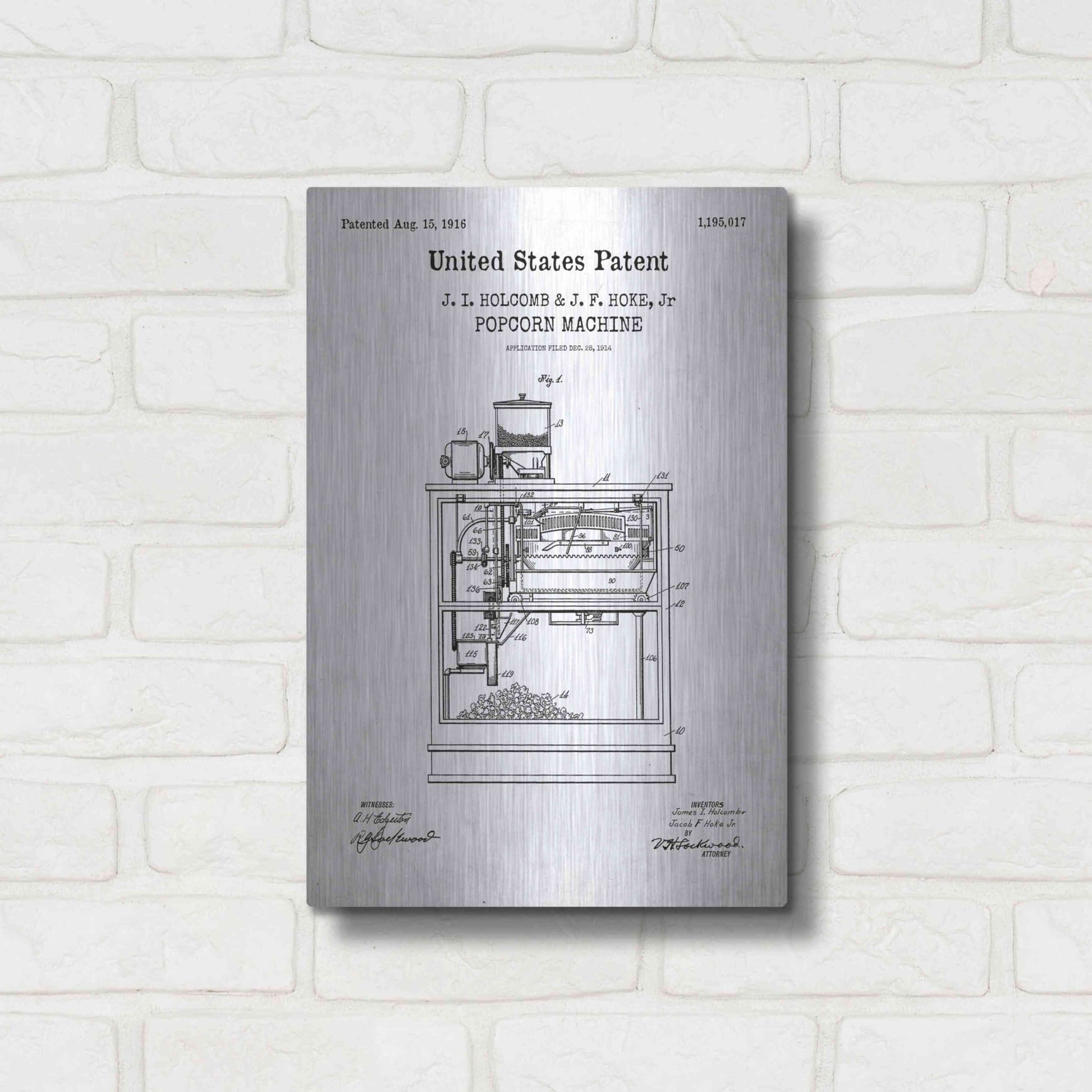 Luxe Metal Art 'Popcorn Machine Blueprint Patent White' Acrylic Glass Wall Art,12x16