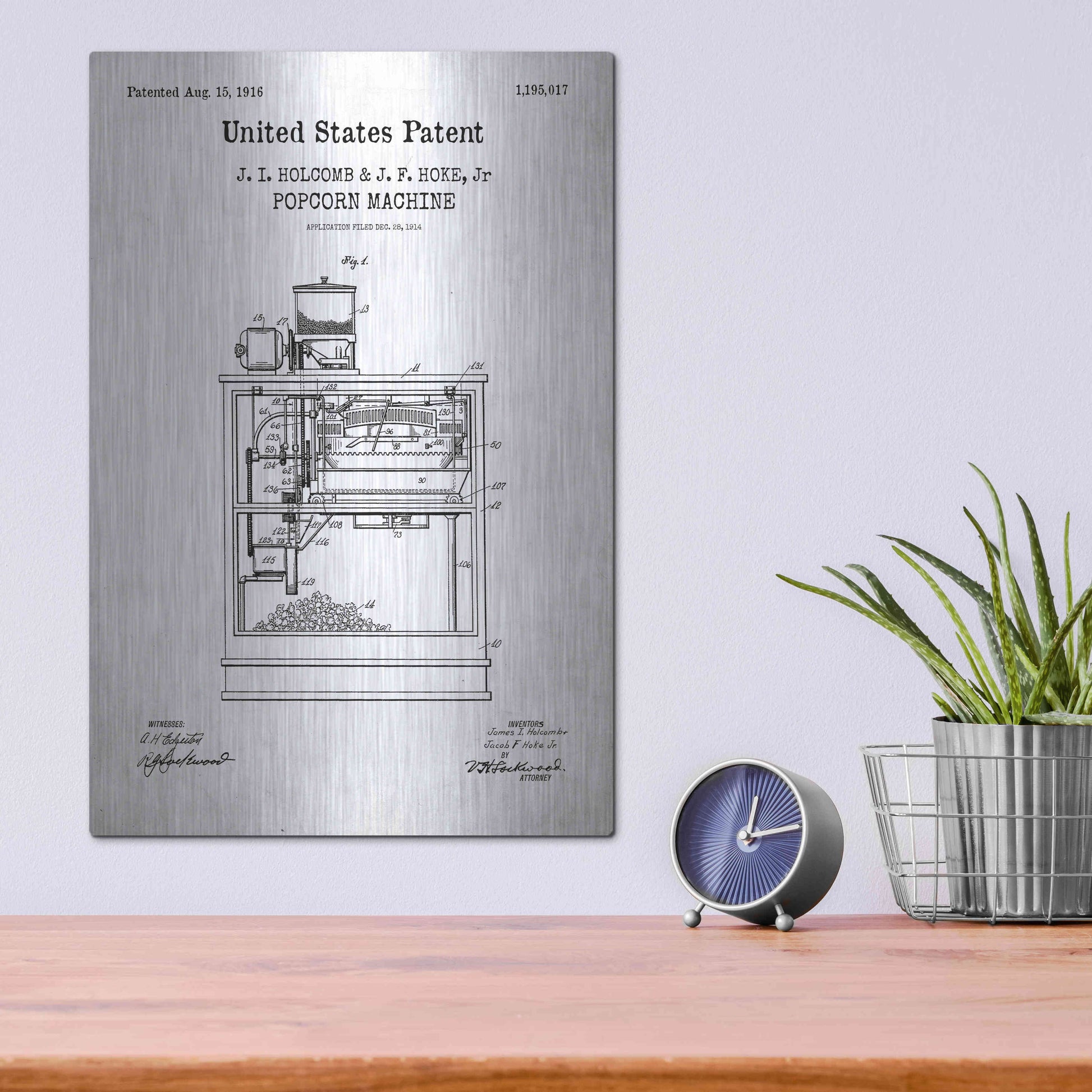 Luxe Metal Art 'Popcorn Machine Blueprint Patent White' Acrylic Glass Wall Art,12x16