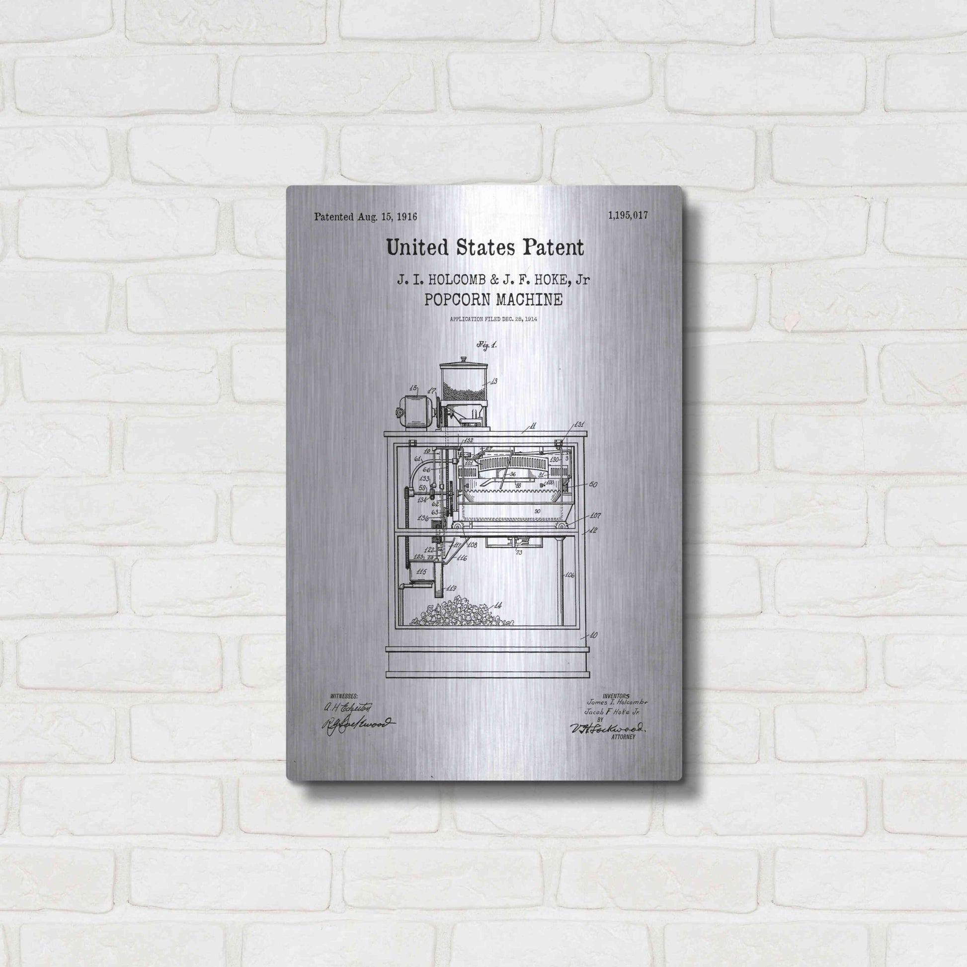 Luxe Metal Art 'Popcorn Machine Blueprint Patent White' Acrylic Glass Wall Art,16x24